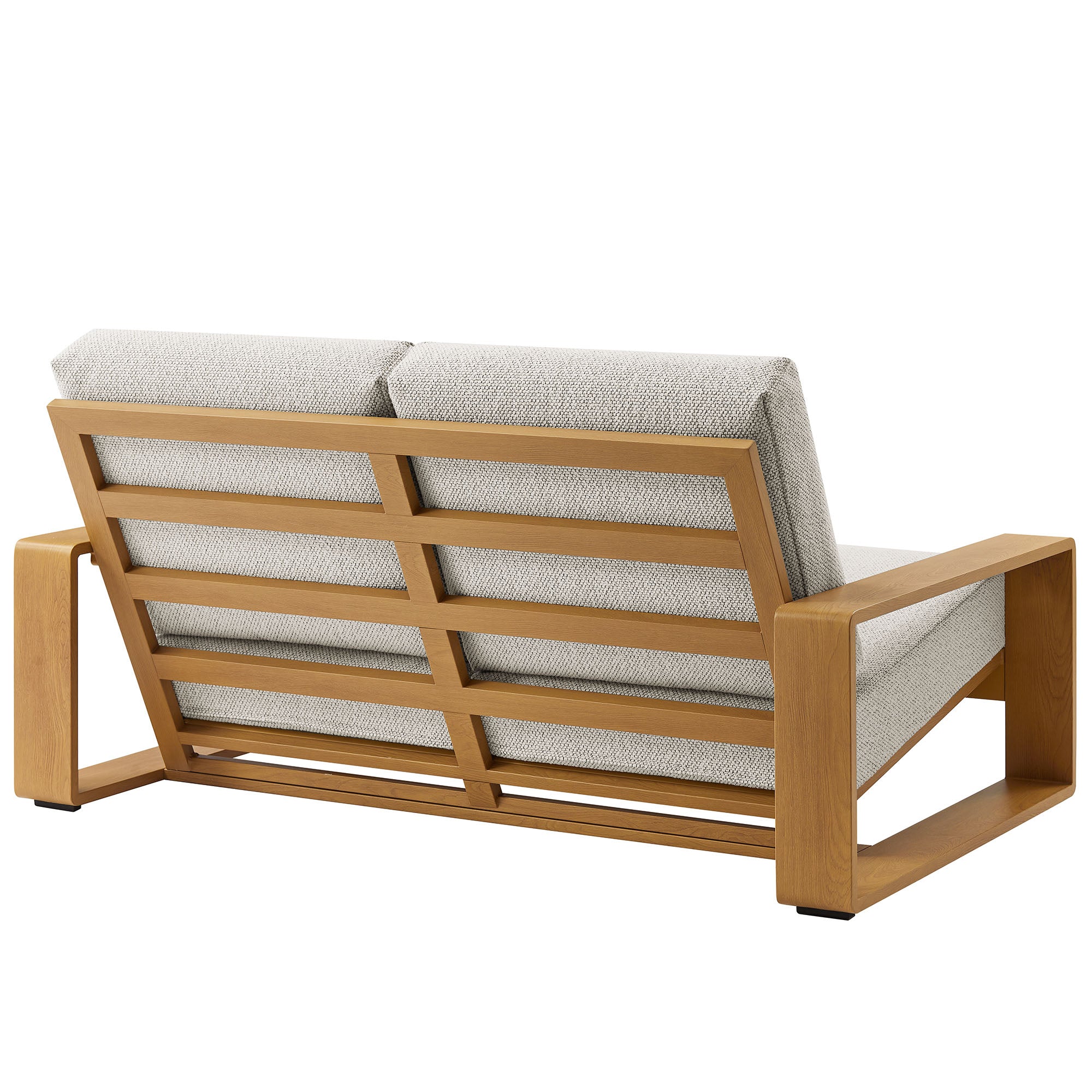 Lirienne Outdoor Patio Aluminum Faux Wood Loveseat, Ivory Natural
