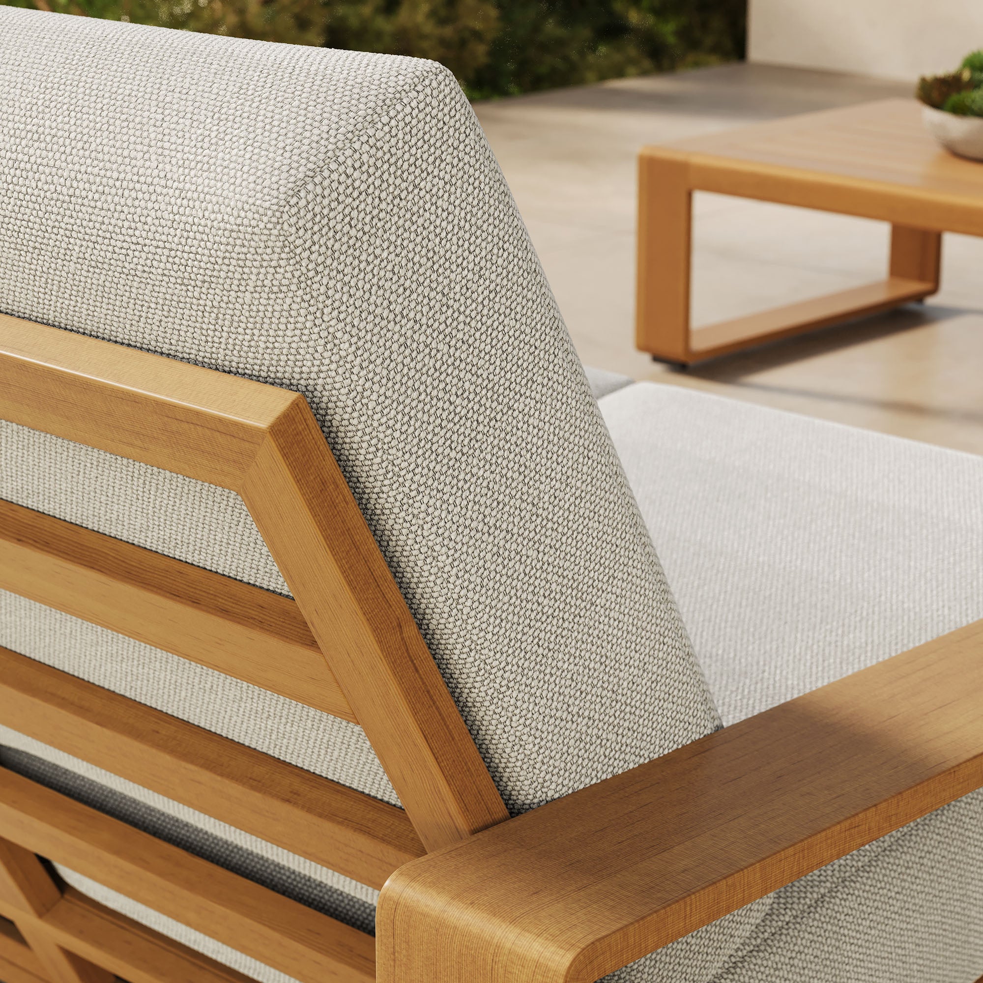 Lirienne Outdoor Patio Aluminum Faux Wood Loveseat, Ivory Natural