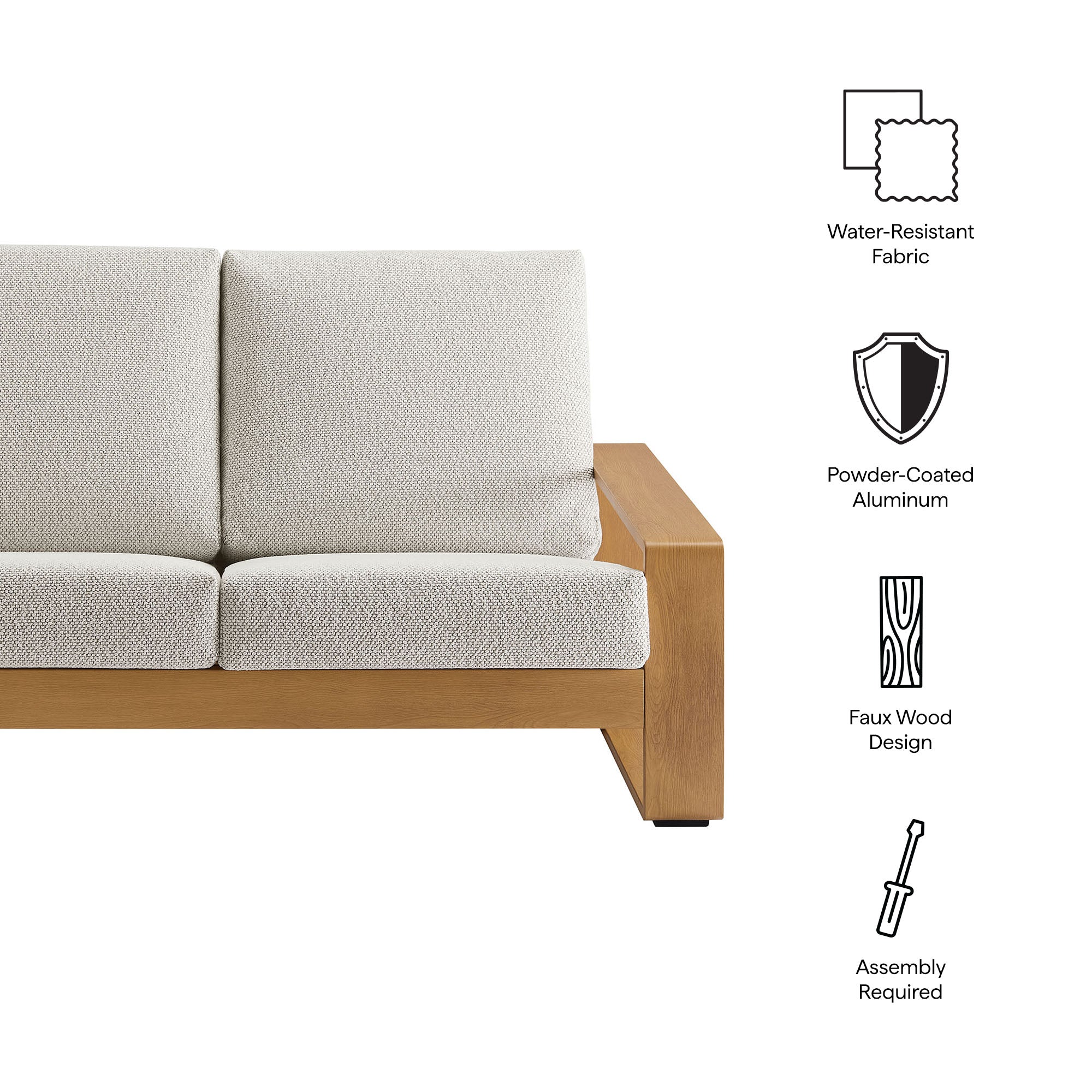 Lirienne Outdoor Patio Aluminum Faux Wood Loveseat, Ivory Natural
