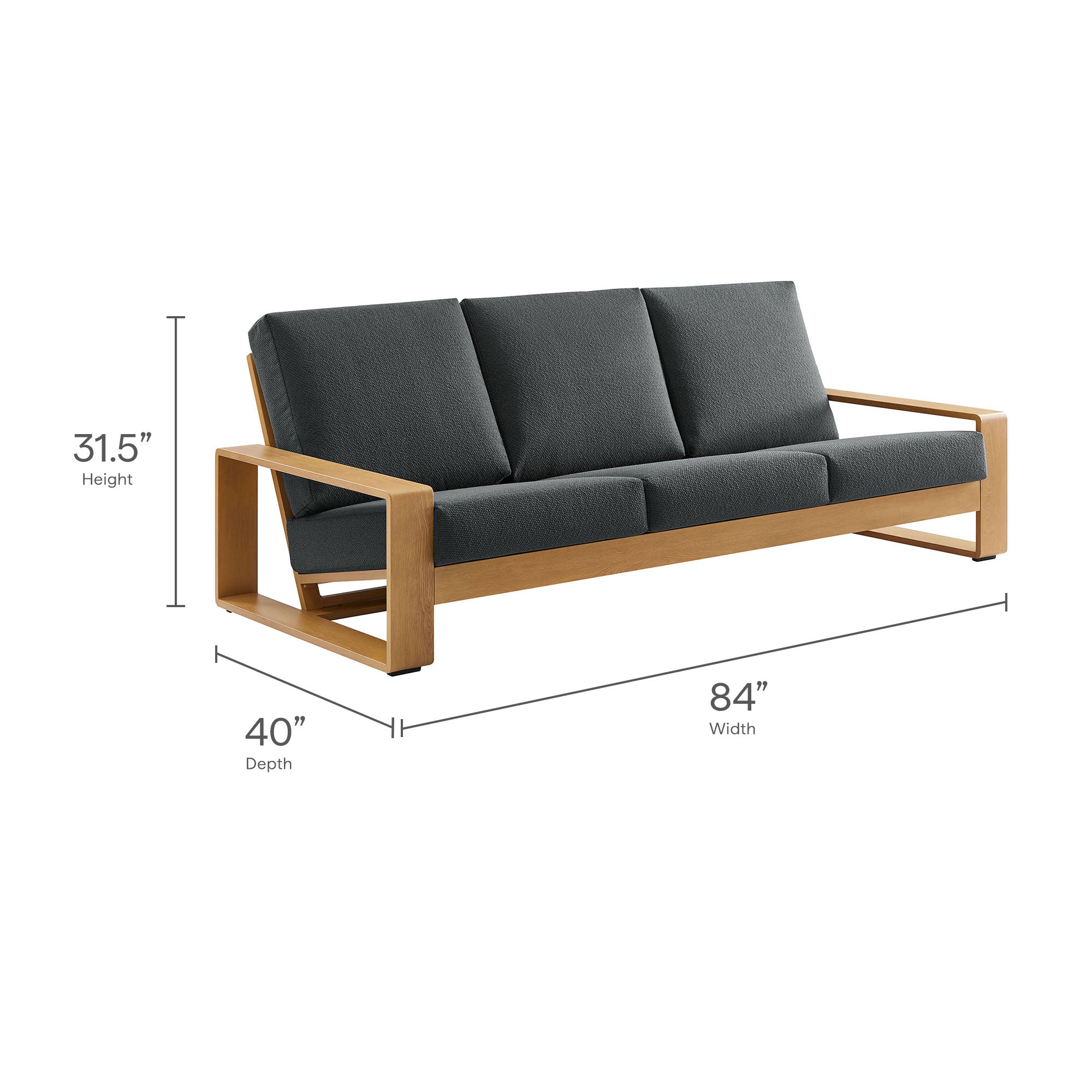 Lirienne Outdoor Patio Aluminum Faux Wood Sofa, Charcoal Natural