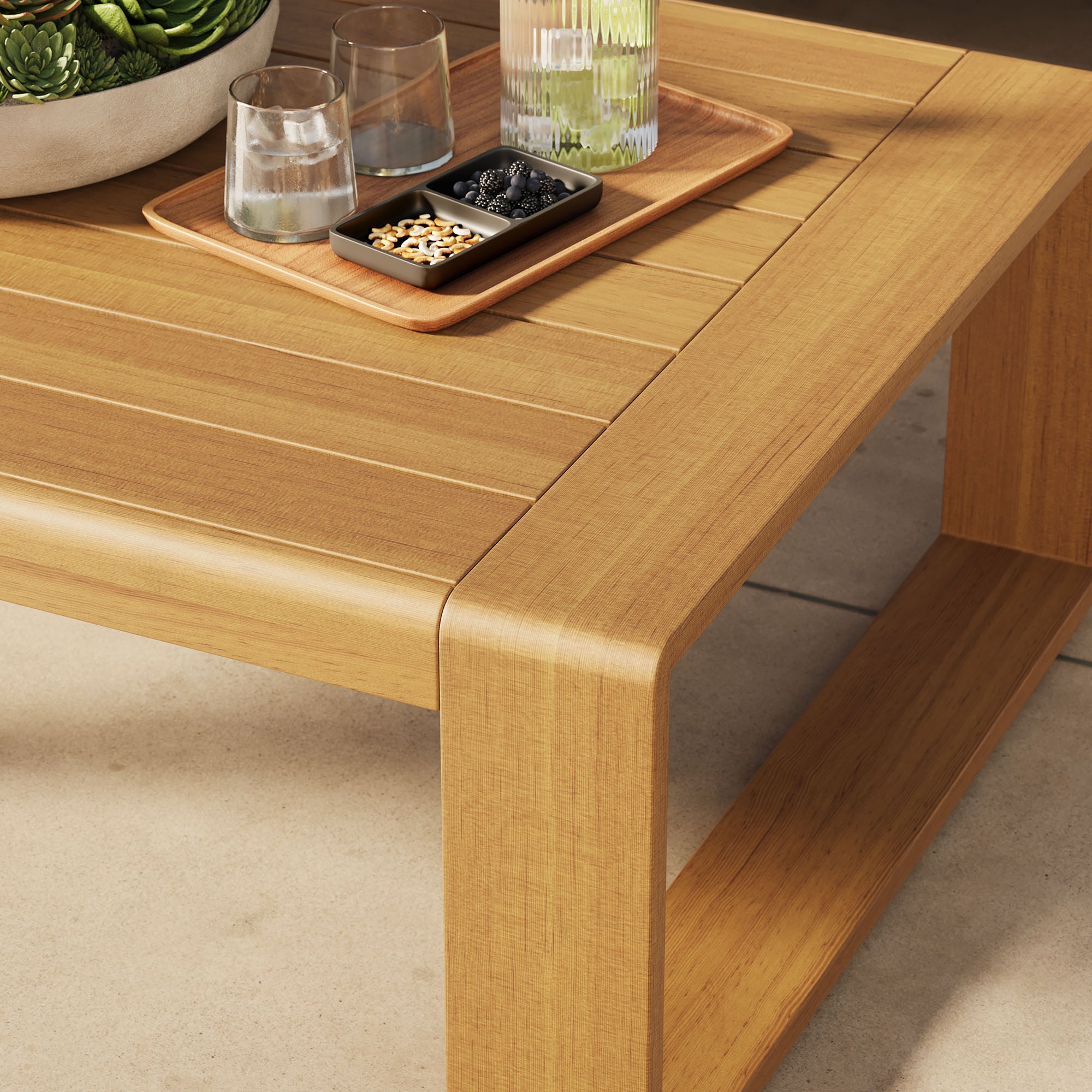 Lirienne Outdoor Patio Aluminum Faux Wood Coffee Table, Natural