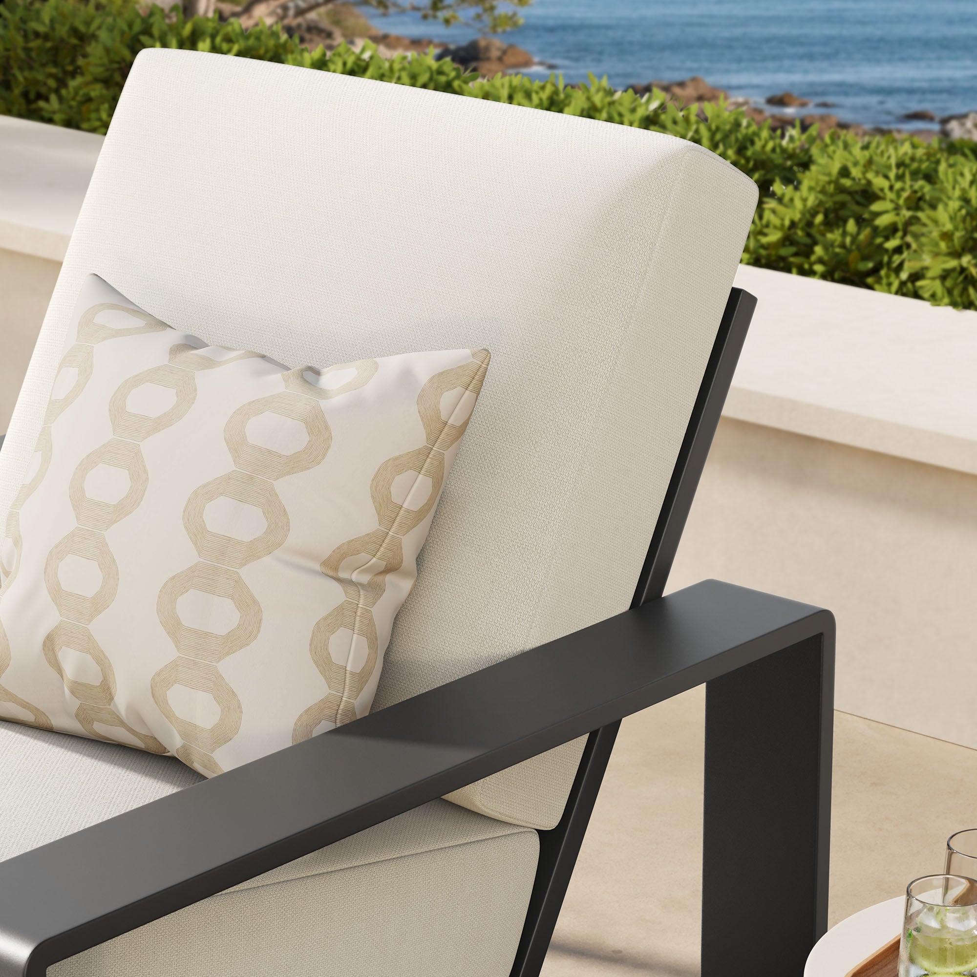 Lirienne Outdoor Patio Aluminum Armchair, Cream Gray