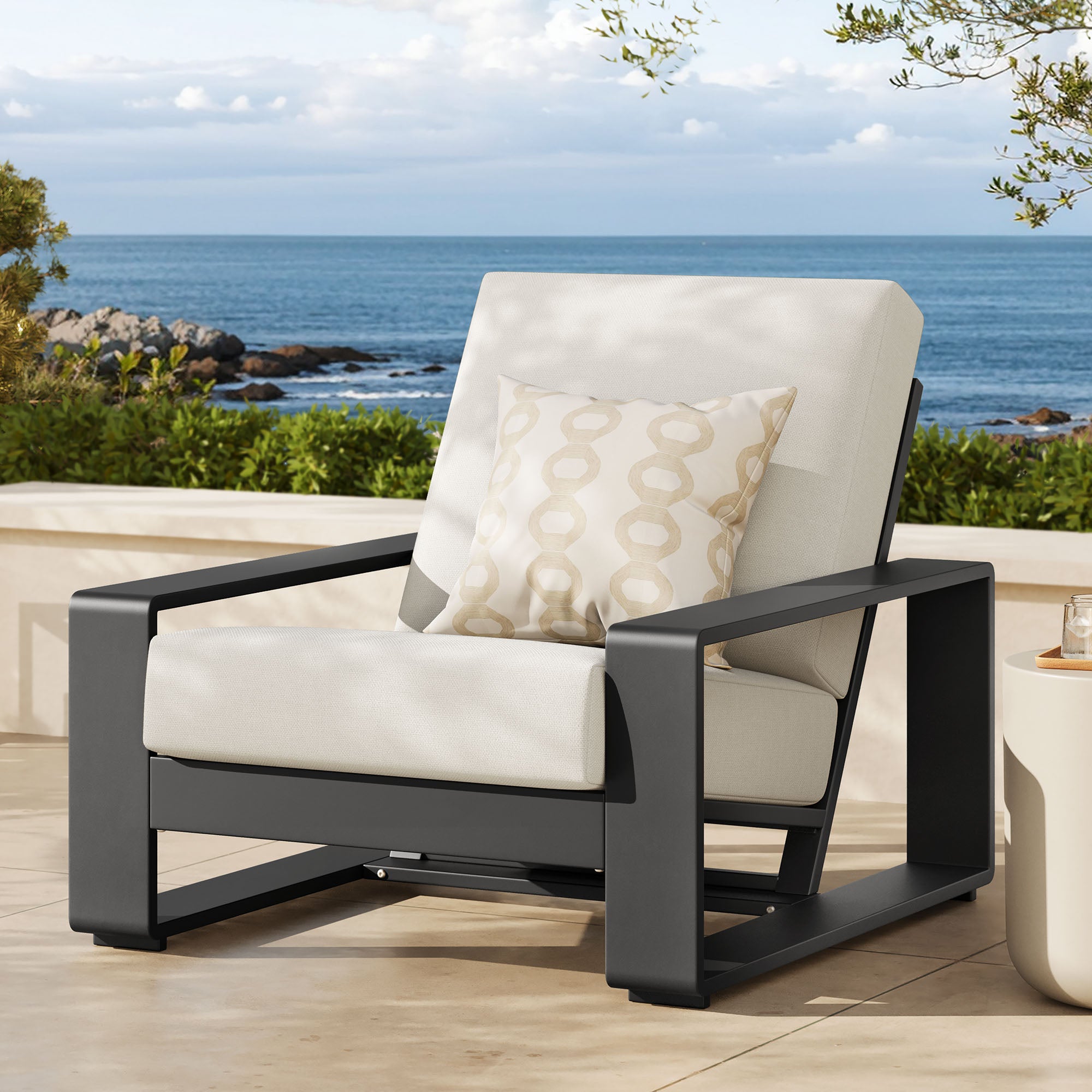 Lirienne Outdoor Patio Aluminum Armchair, Cream Gray
