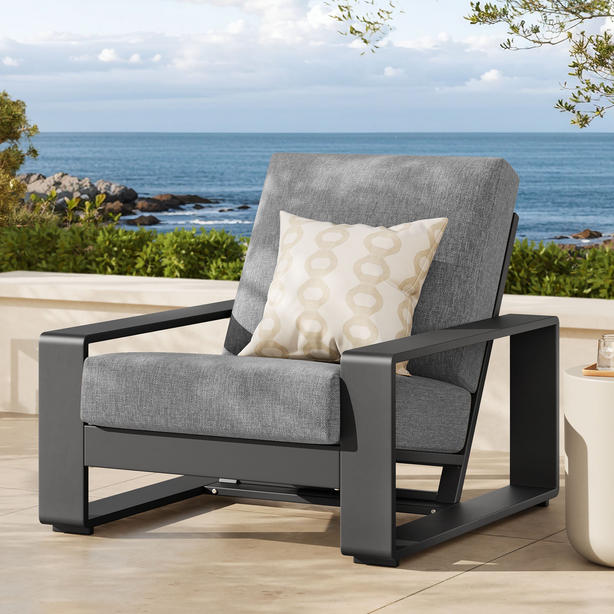 Lirienne Outdoor Patio Aluminum Armchair, Light Gray Gray