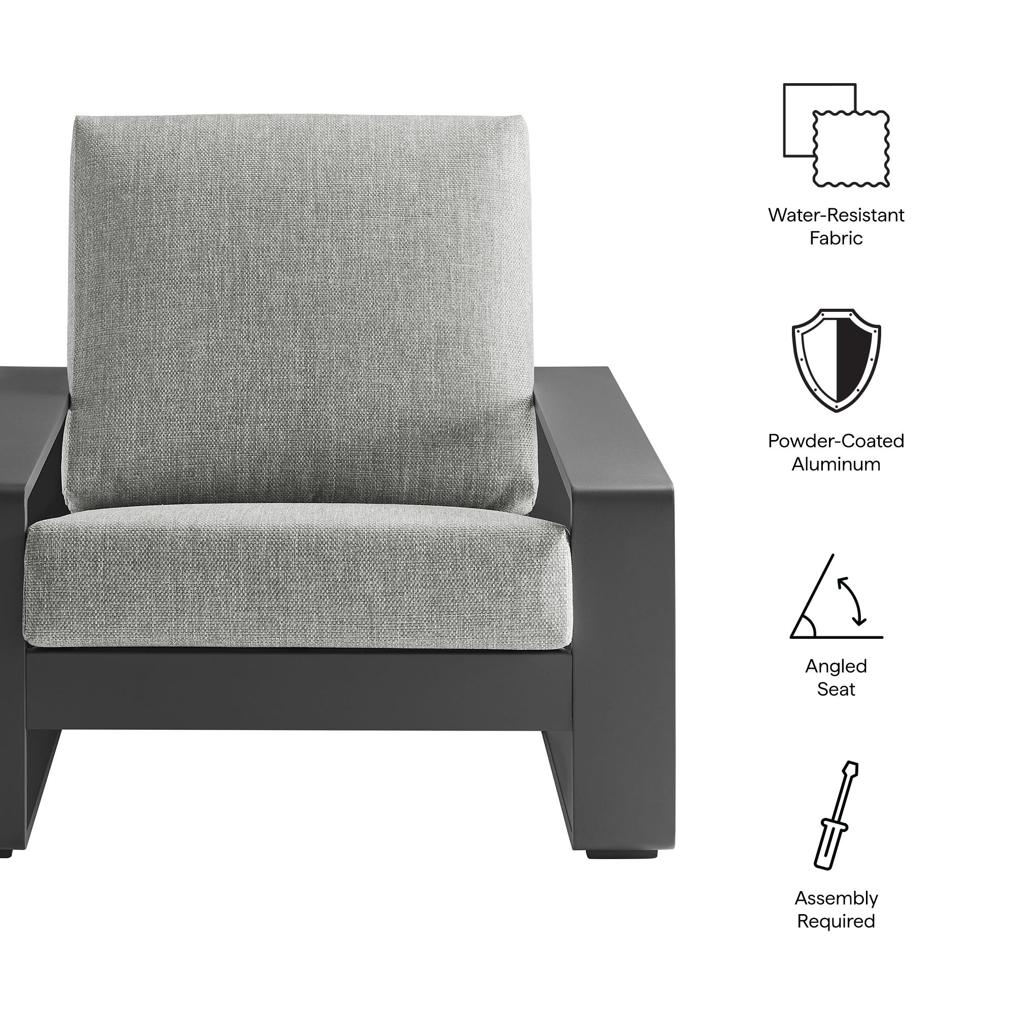Lirienne Outdoor Patio Aluminum Armchair, Light Gray Gray