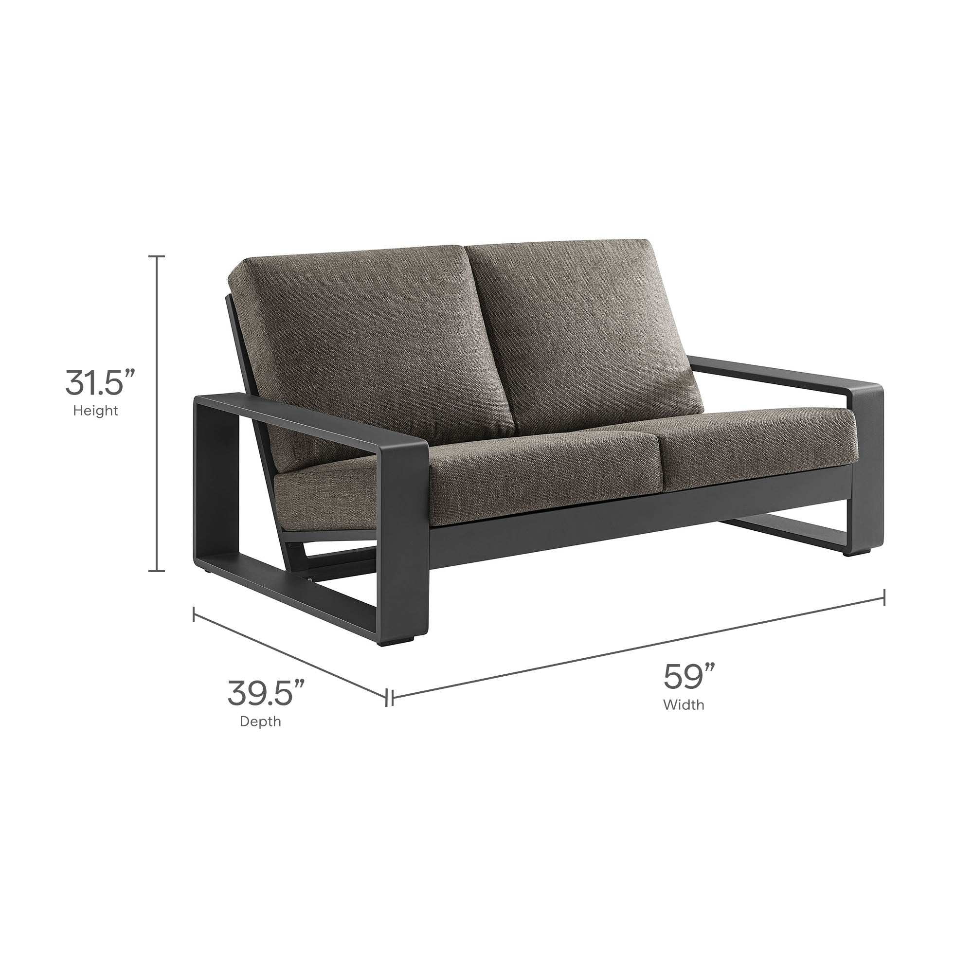Lirienne Outdoor Patio Aluminum Loveseat, Smoke Gray