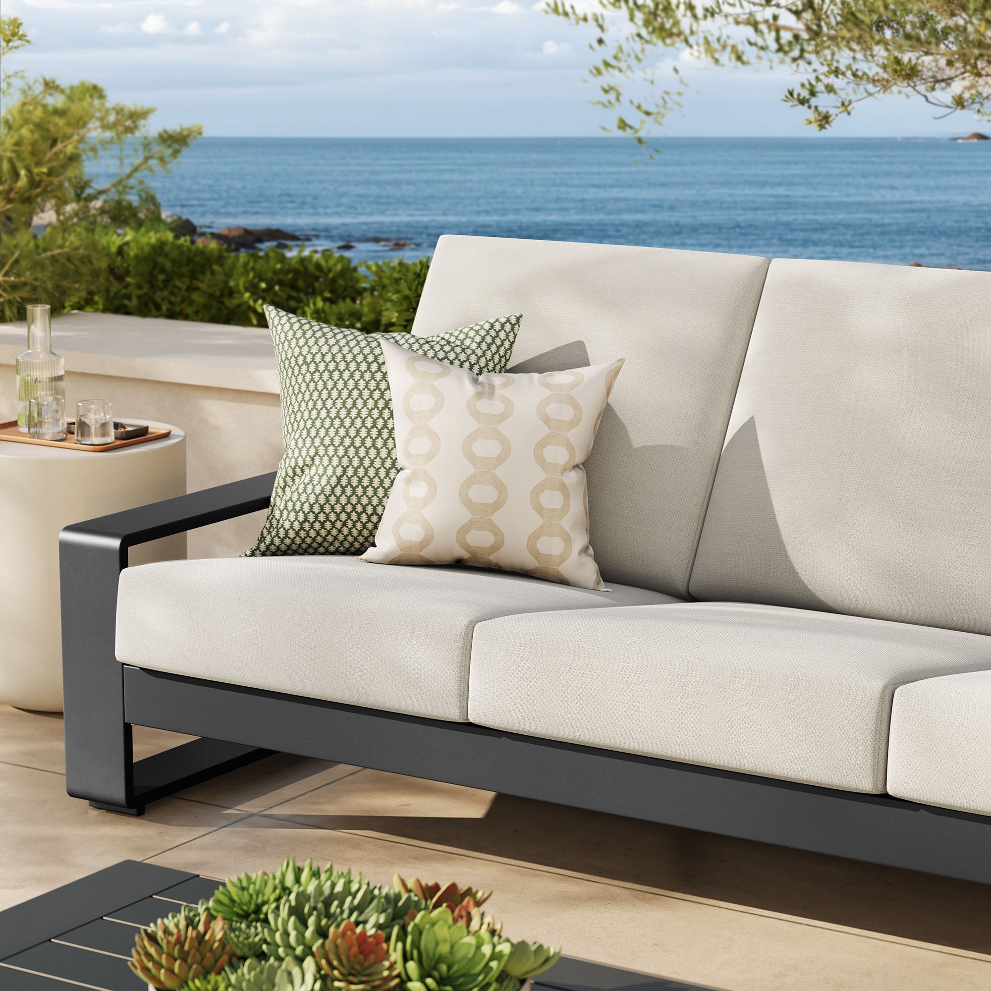 Lirienne Outdoor Patio Aluminum Sofa, Cream Gray