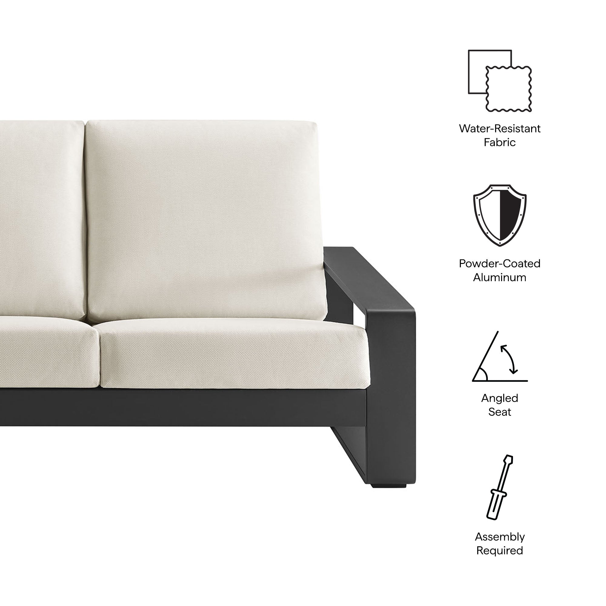 Lirienne Outdoor Patio Aluminum Sofa, Cream Gray