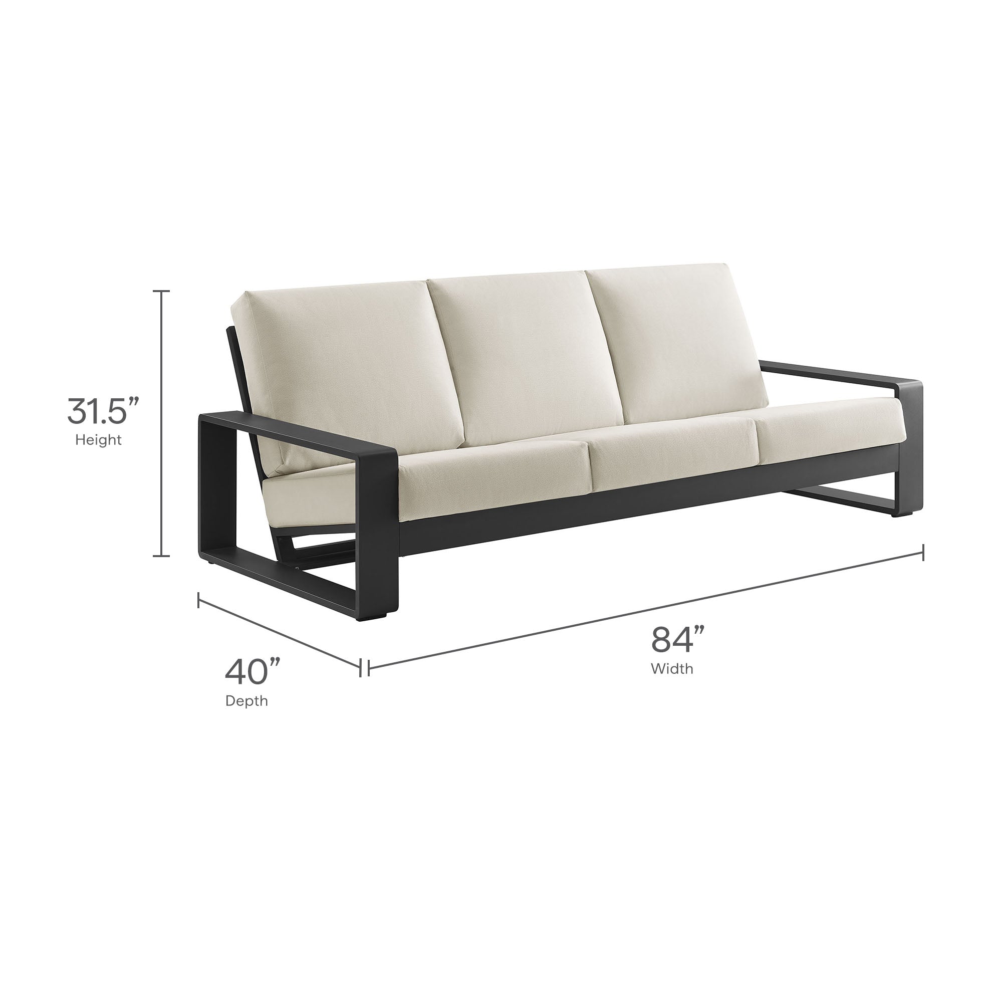 Lirienne Outdoor Patio Aluminum Sofa, Cream Gray