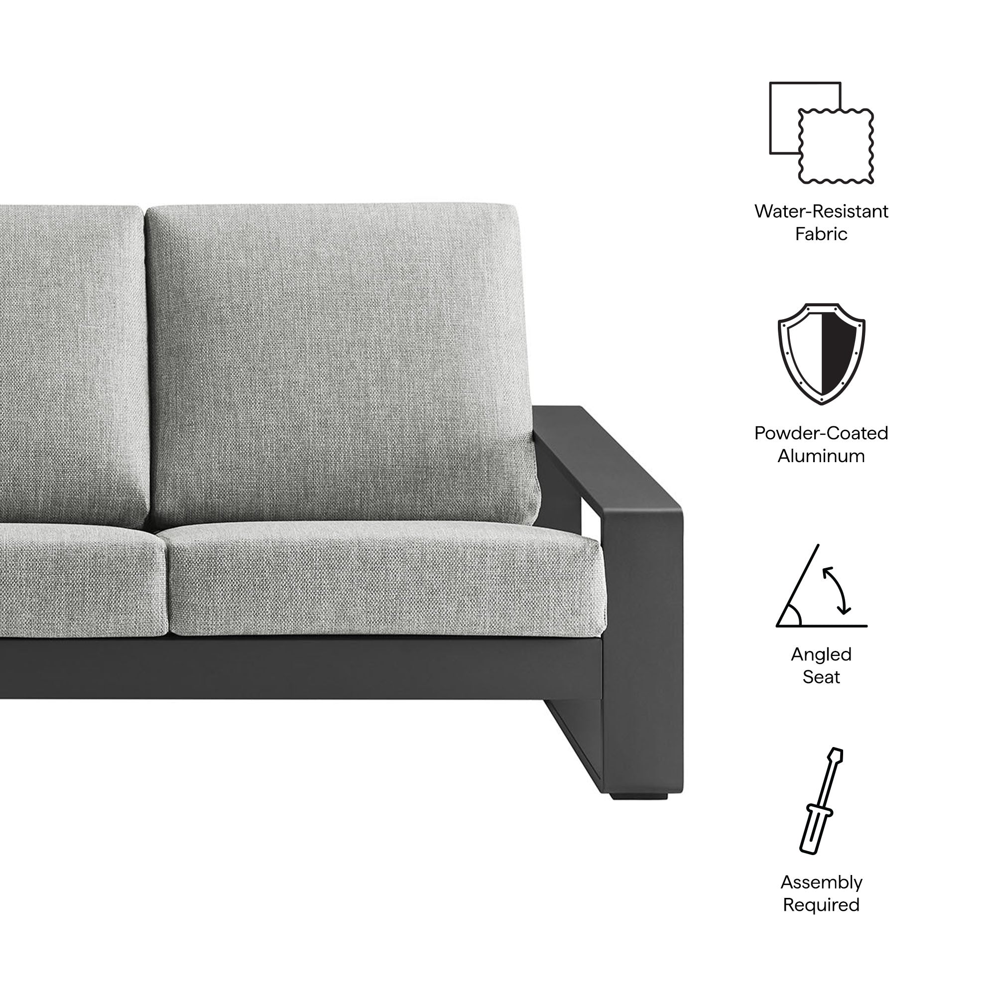 Lirienne Outdoor Patio Aluminum Sofa, Light Gray Gray