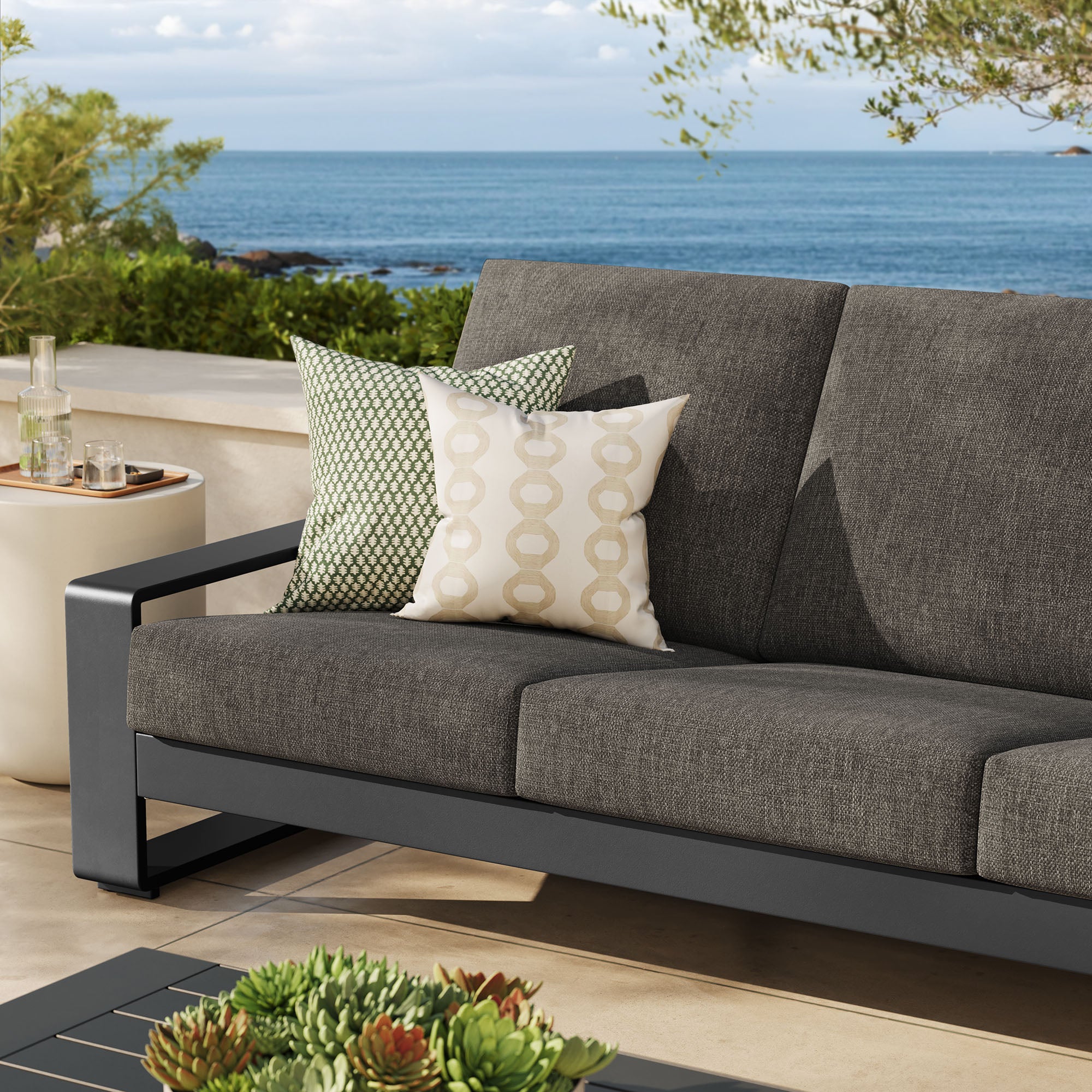 Lirienne Outdoor Patio Aluminum Sofa, Smoke Gray