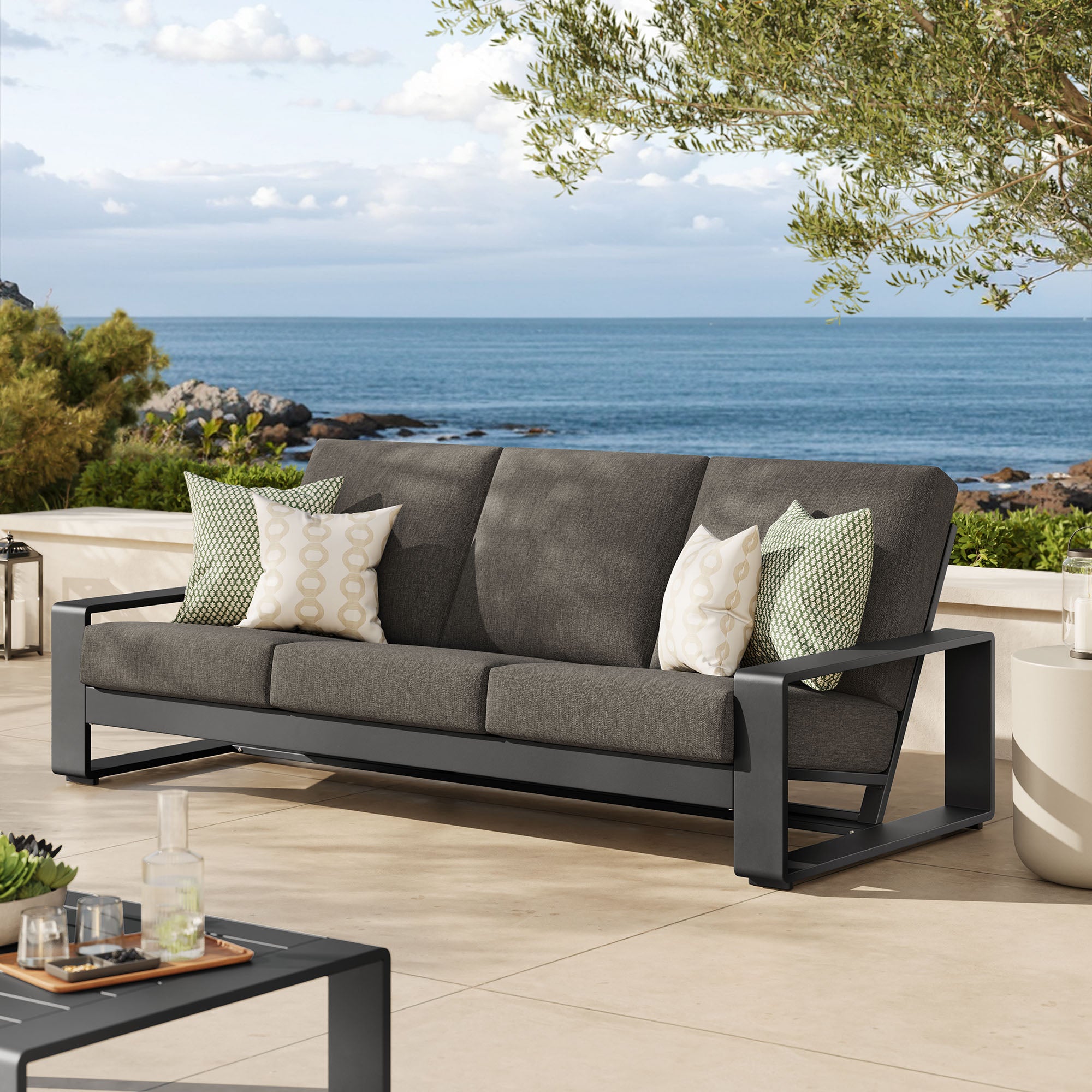 Lirienne Outdoor Patio Aluminum Sofa, Smoke Gray