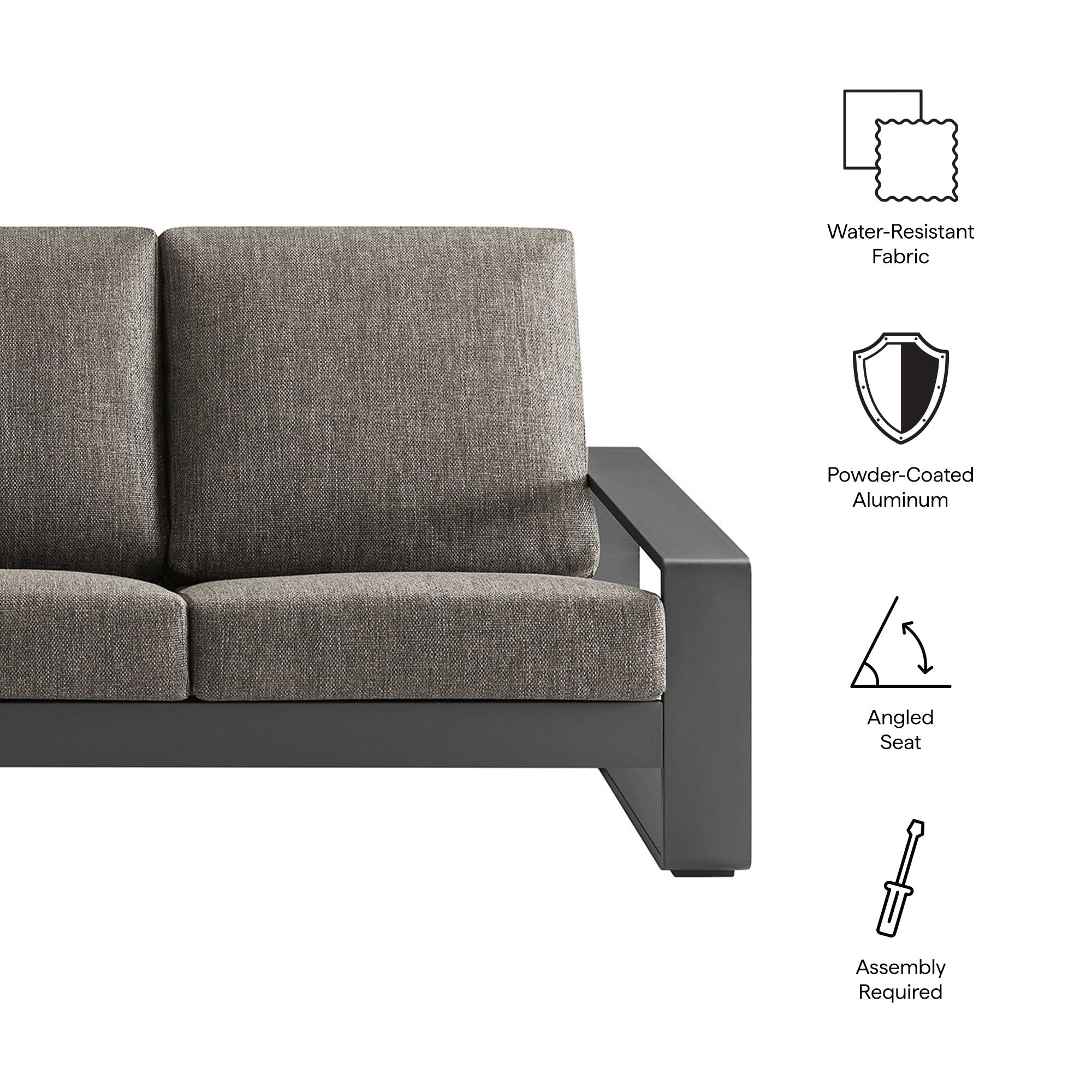Lirienne Outdoor Patio Aluminum Sofa, Smoke Gray
