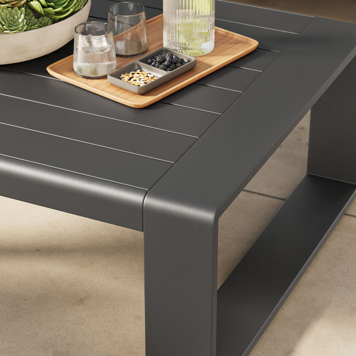 Lirienne Outdoor Patio Aluminum Coffee Table, Gray