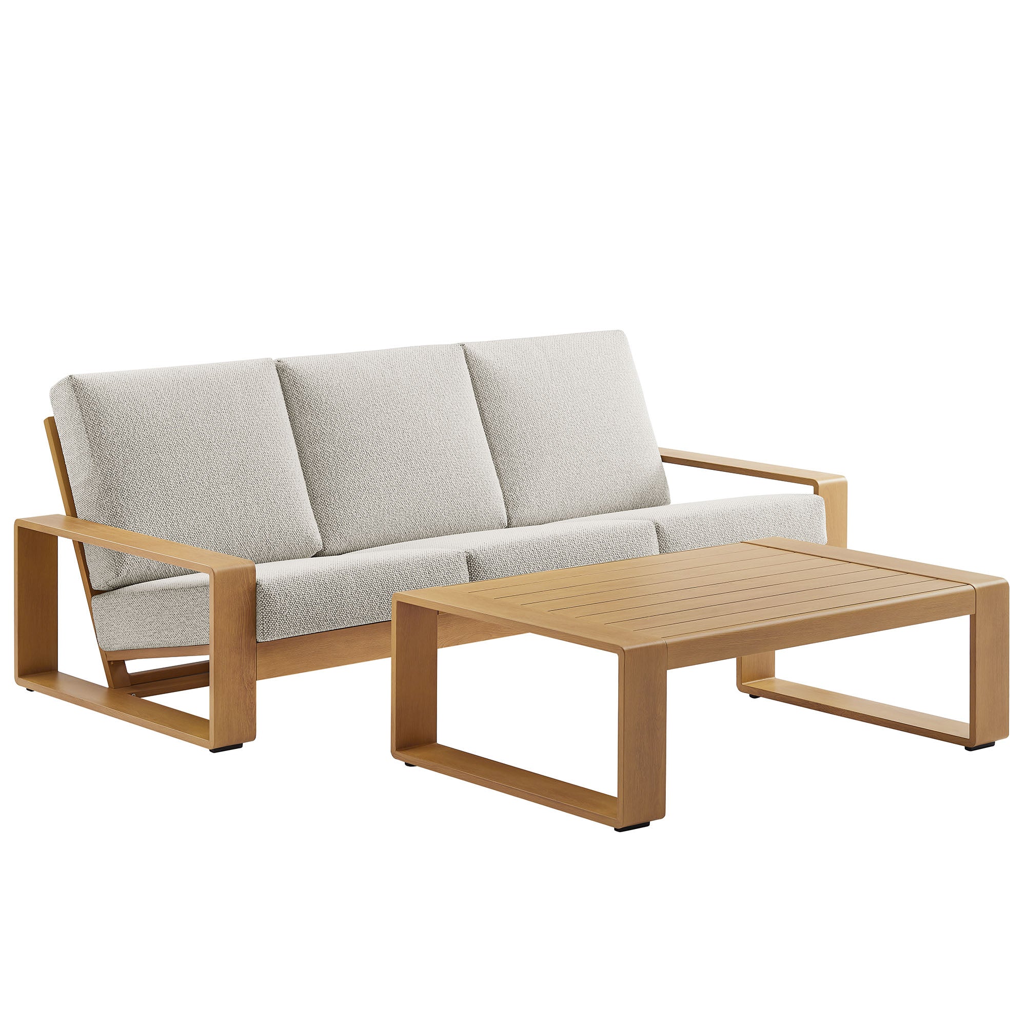 Lirienne 2-Piece Outdoor Patio Aluminum Faux Wood Furniture Set, Ivory Natural