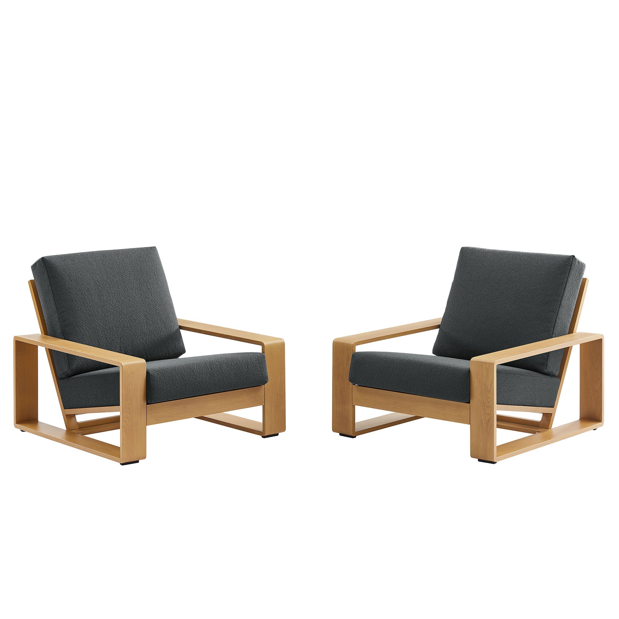 Lirienne Outdoor Patio Aluminum Faux Wood Armchairs Set of 2, Charcoal Natural