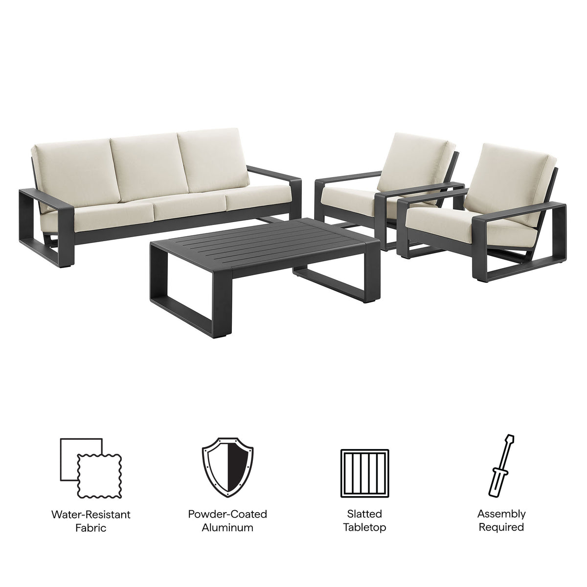 Lirienne 4-Piece Outdoor Patio Aluminum Furniture Set, Cream