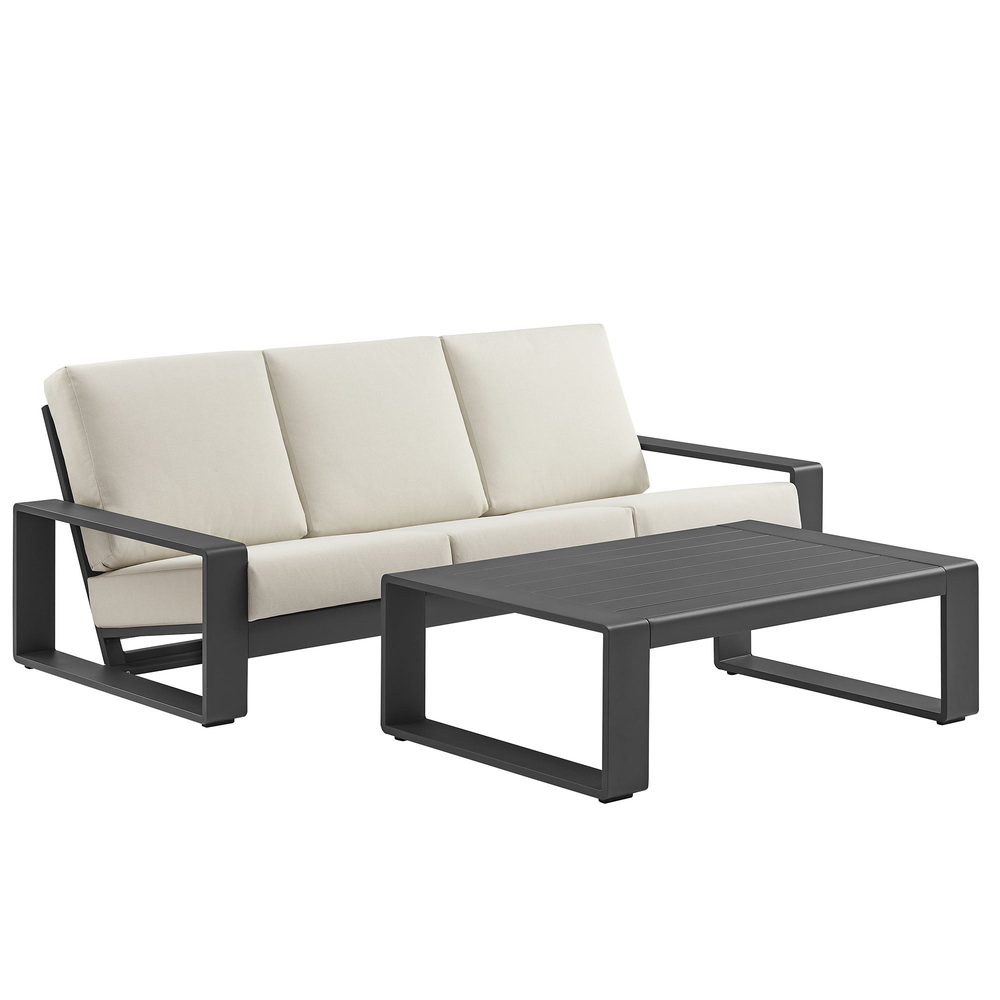 Lirienne 2-Piece Outdoor Patio Aluminum Furniture Set, Cream Gray