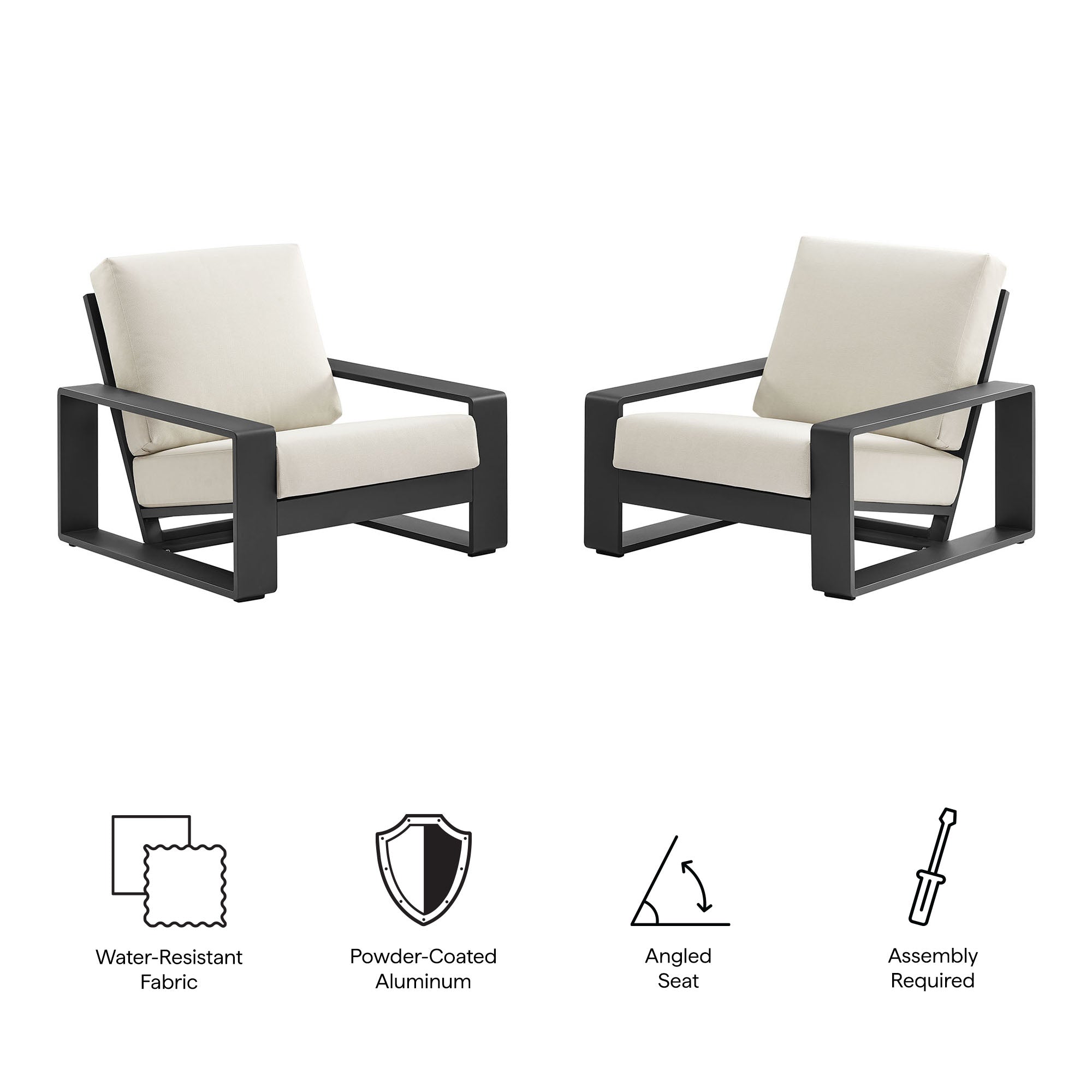 Lirienne Outdoor Patio Aluminum Faux Wood Armchairs Set of 2, Cream