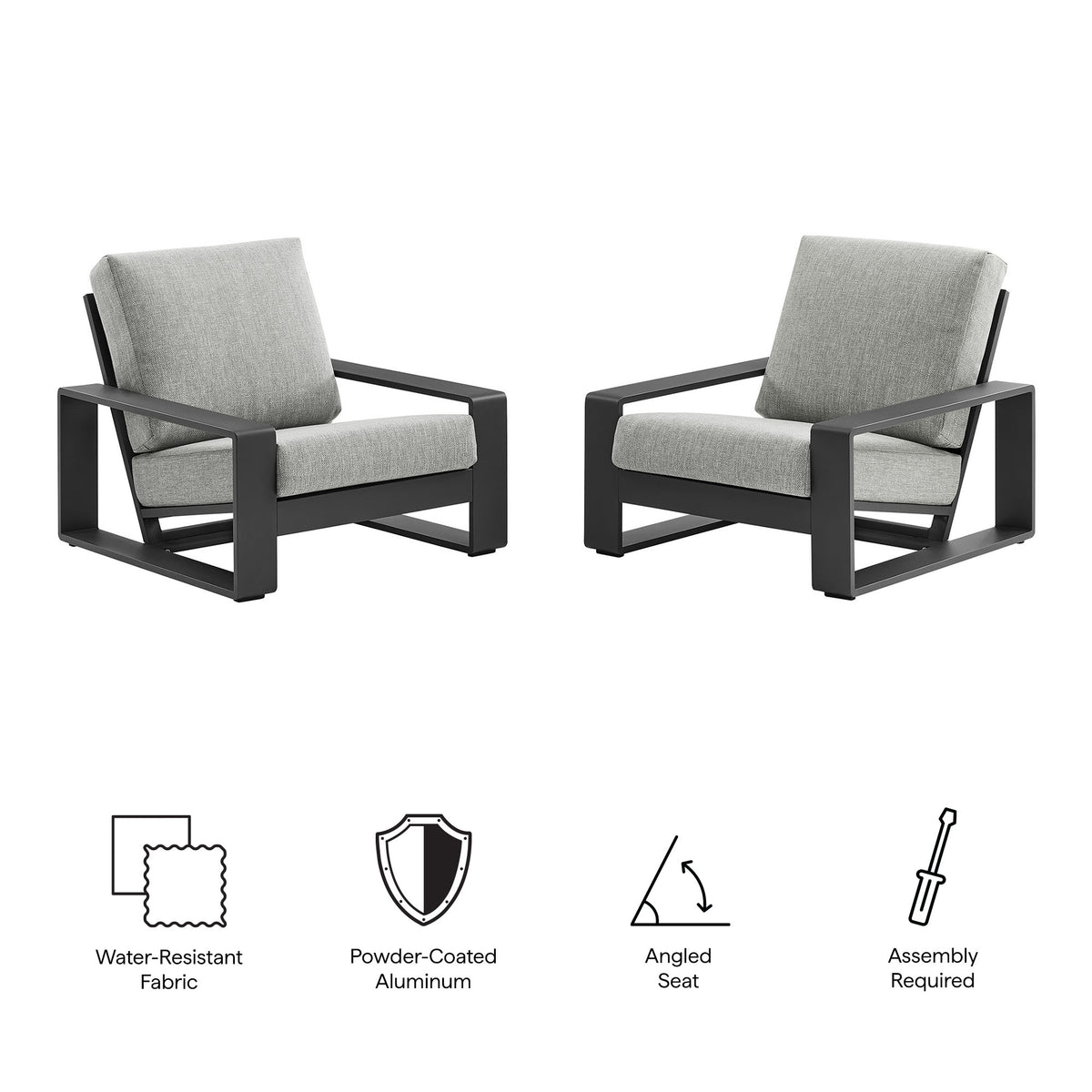 Lirienne Outdoor Patio Aluminum Faux Wood Armchairs Set of 2, Light Gray