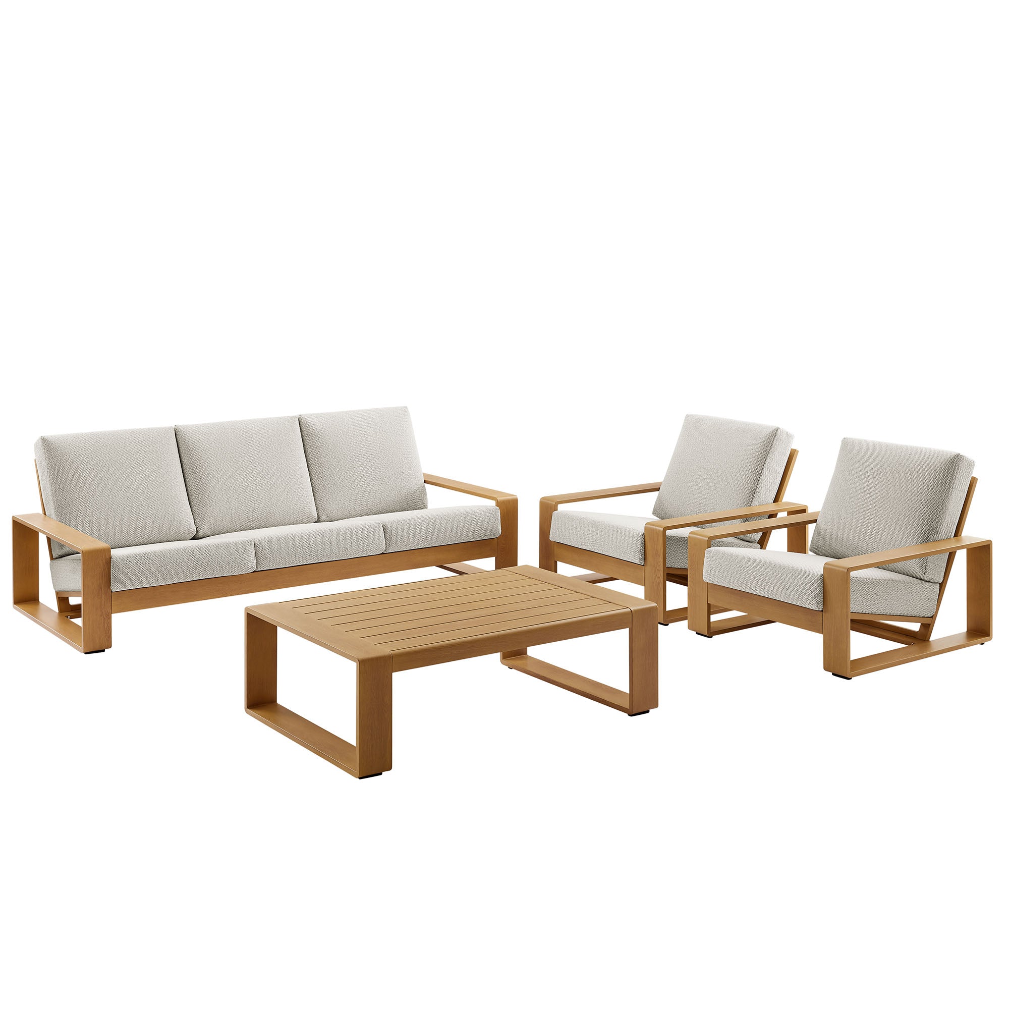 Lirienne 4-Piece Outdoor Patio Aluminum Faux Wood Furniture Set, Ivory Natural