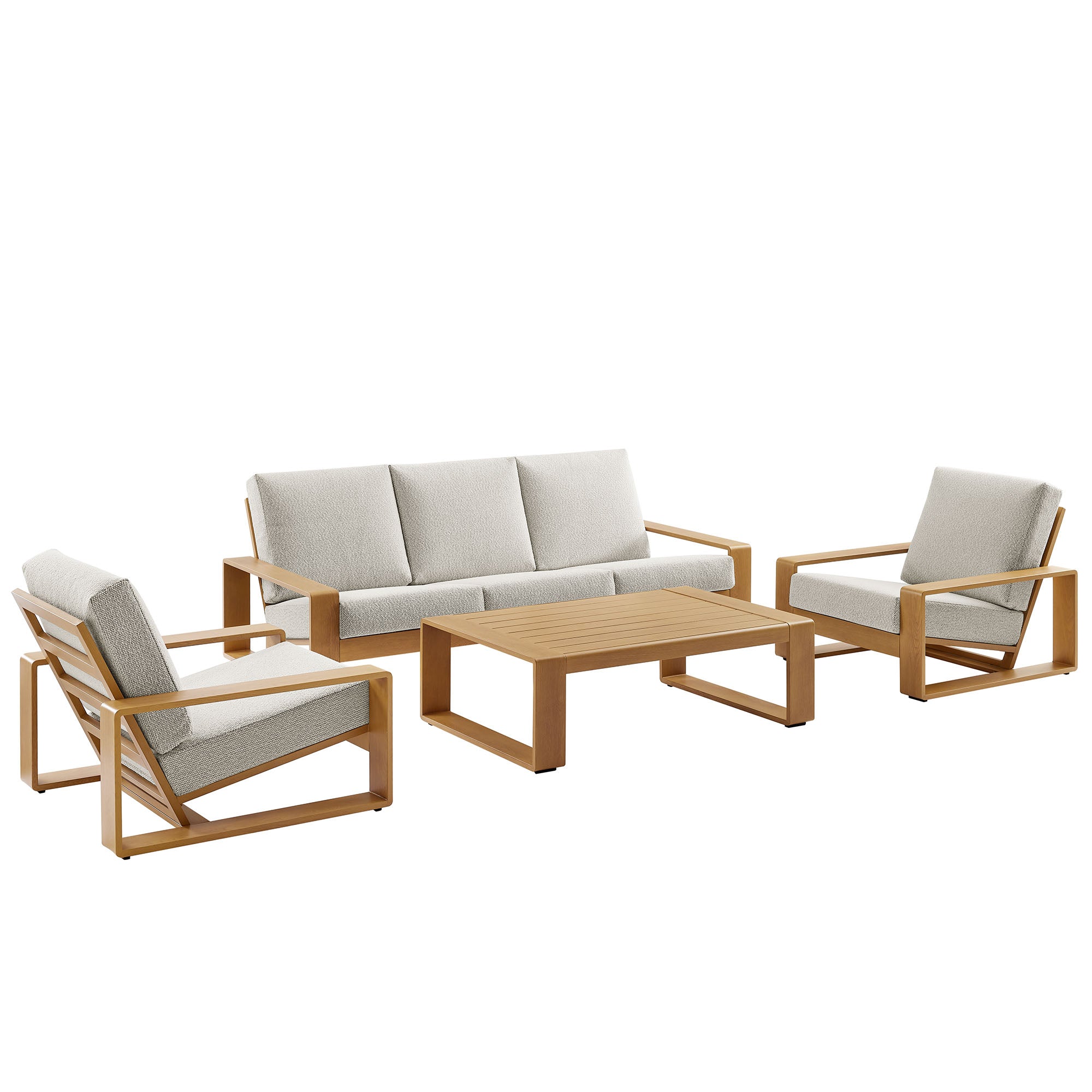 Lirienne 4-Piece Outdoor Patio Aluminum Faux Wood Furniture Set, Ivory Natural