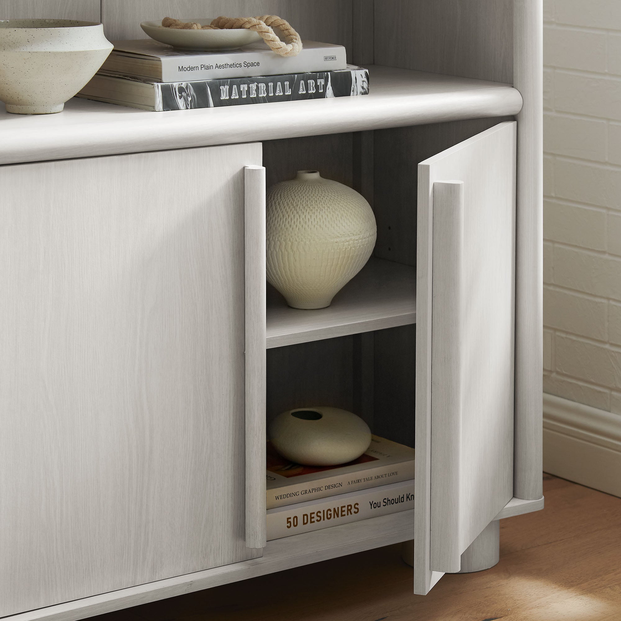 Bellamy Tall Arched Display Cabinet Bookcase, Ash