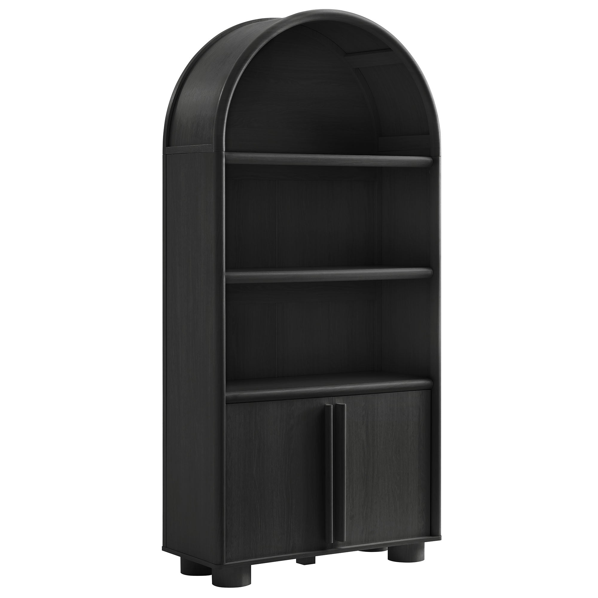 Bellamy Tall Arched Display Cabinet Bookcase, Black Oak