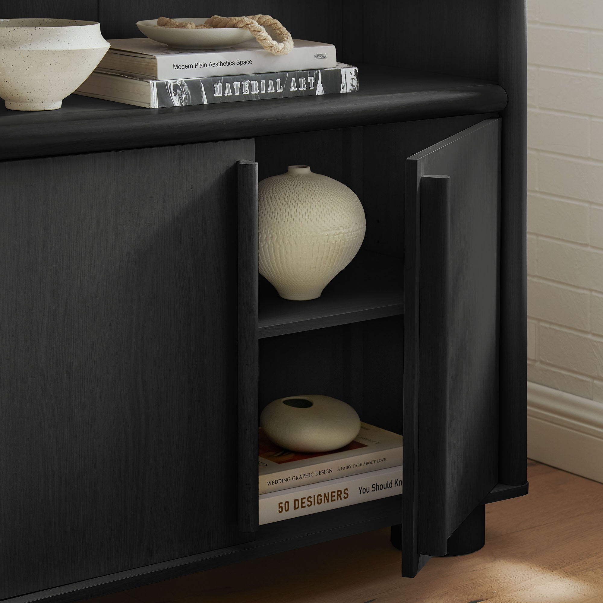 Bellamy Tall Arched Display Cabinet Bookcase, Black Oak
