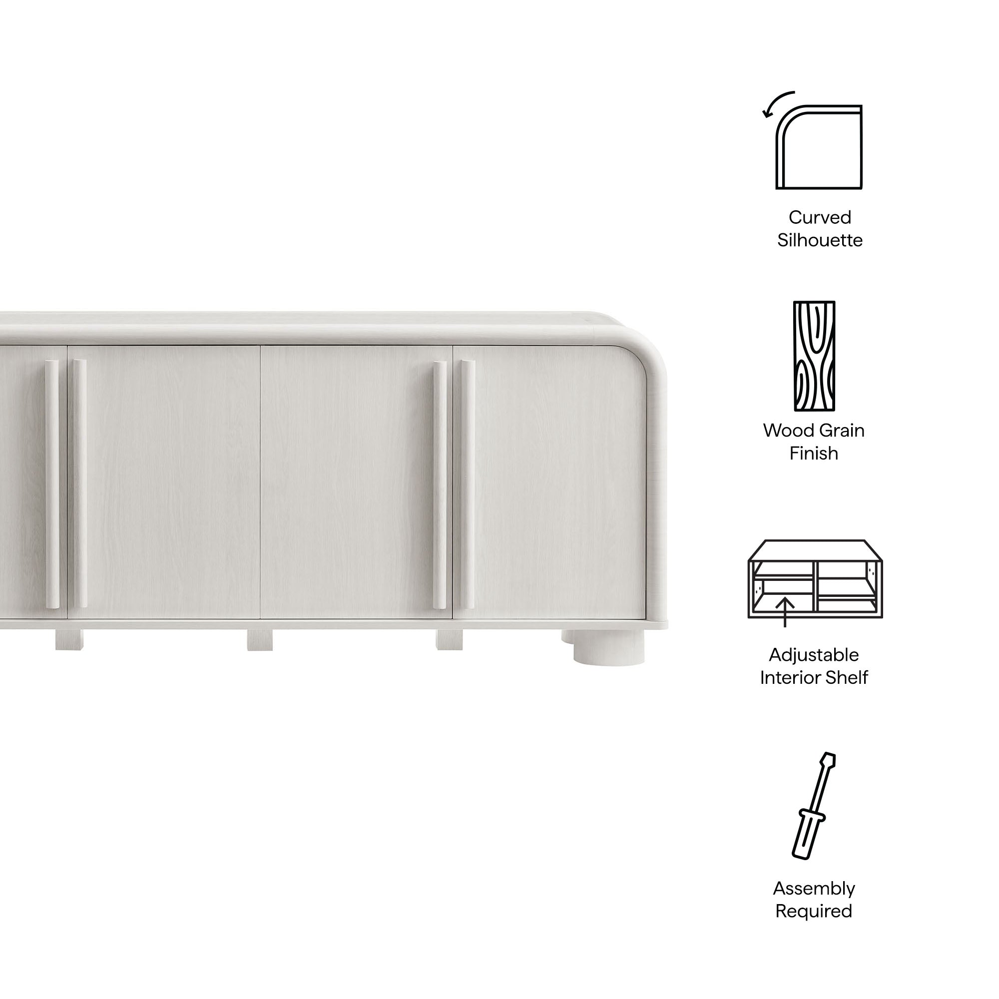 Bellamy Curved 4-Door Sideboard Cabinet, Ash