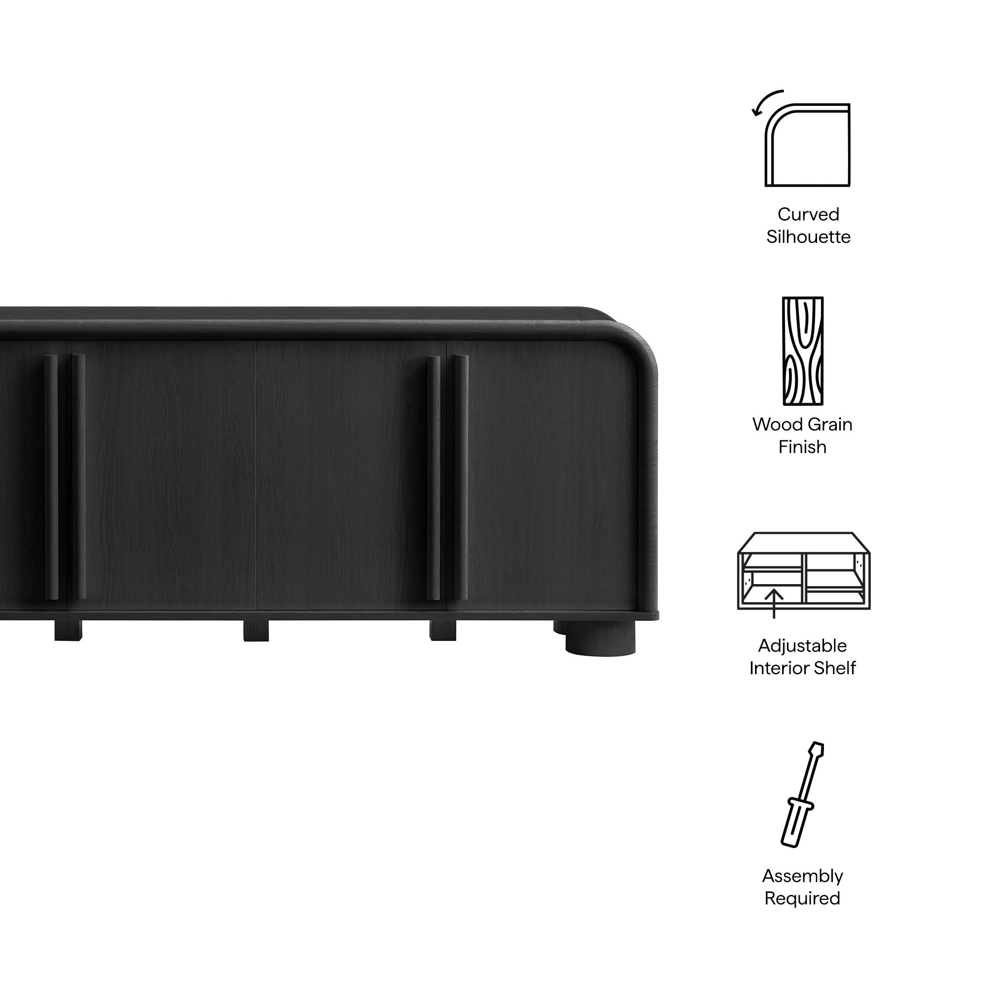 Bellamy Curved 4-Door Sideboard Cabinet, Black Oak