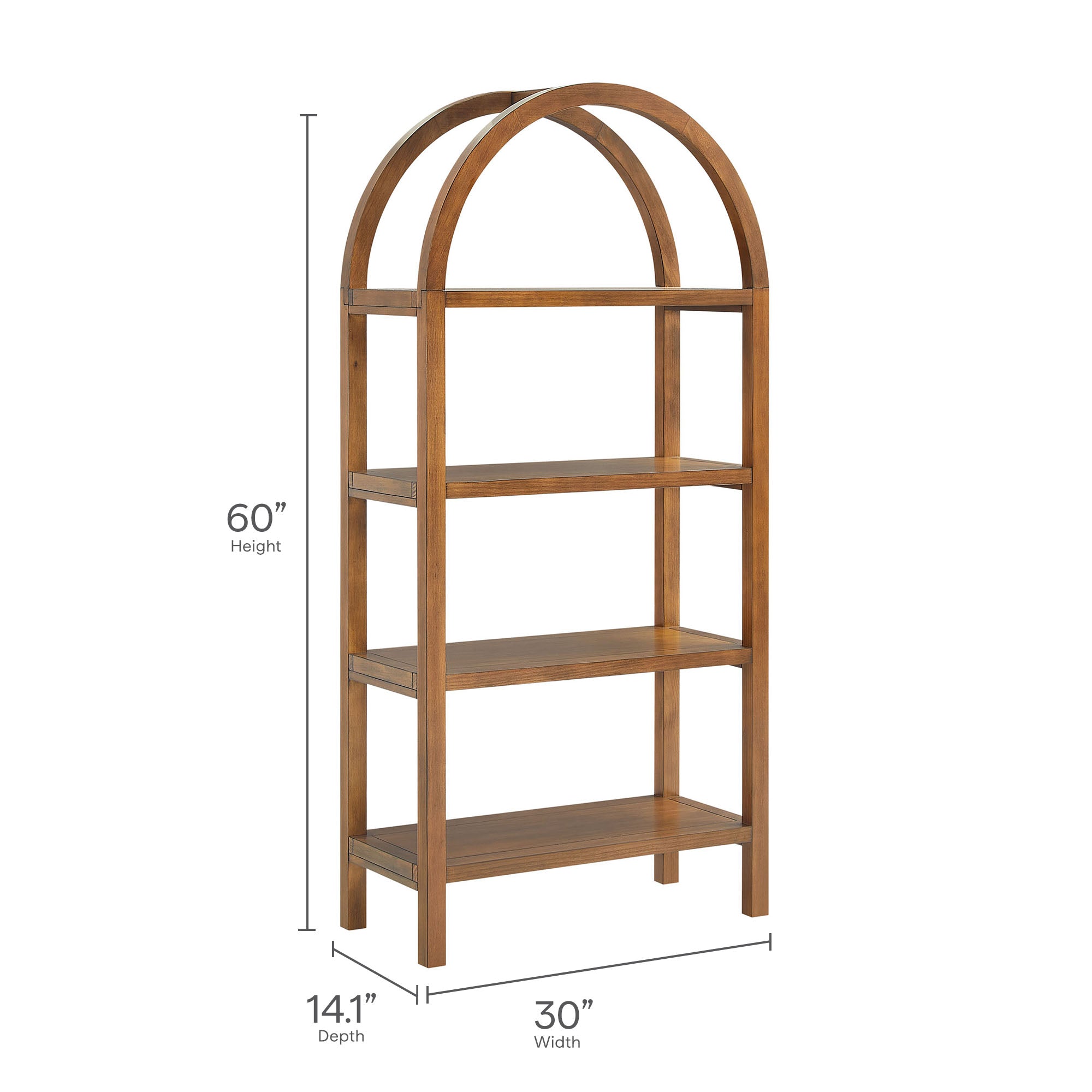 Vexley 60 Inch Arched Bookshelf, Walnut