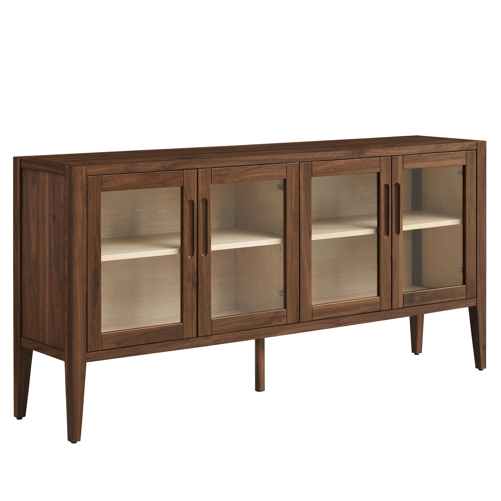 Nell 72" Glass Door Sideboard Storage Display Cabinet, Walnut