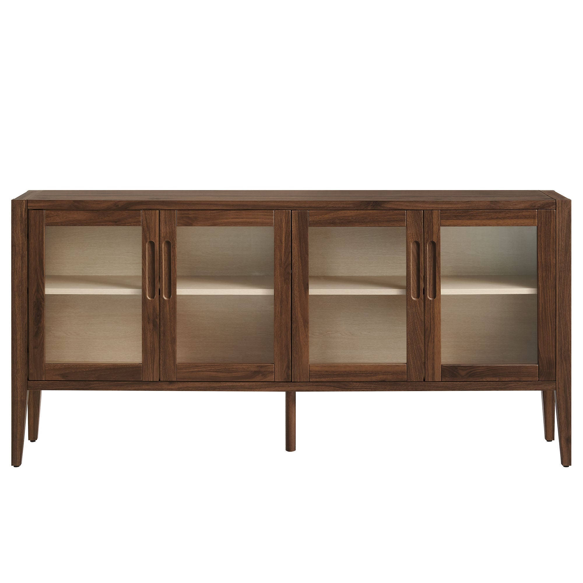 Nell 72" Glass Door Sideboard Storage Display Cabinet, Walnut