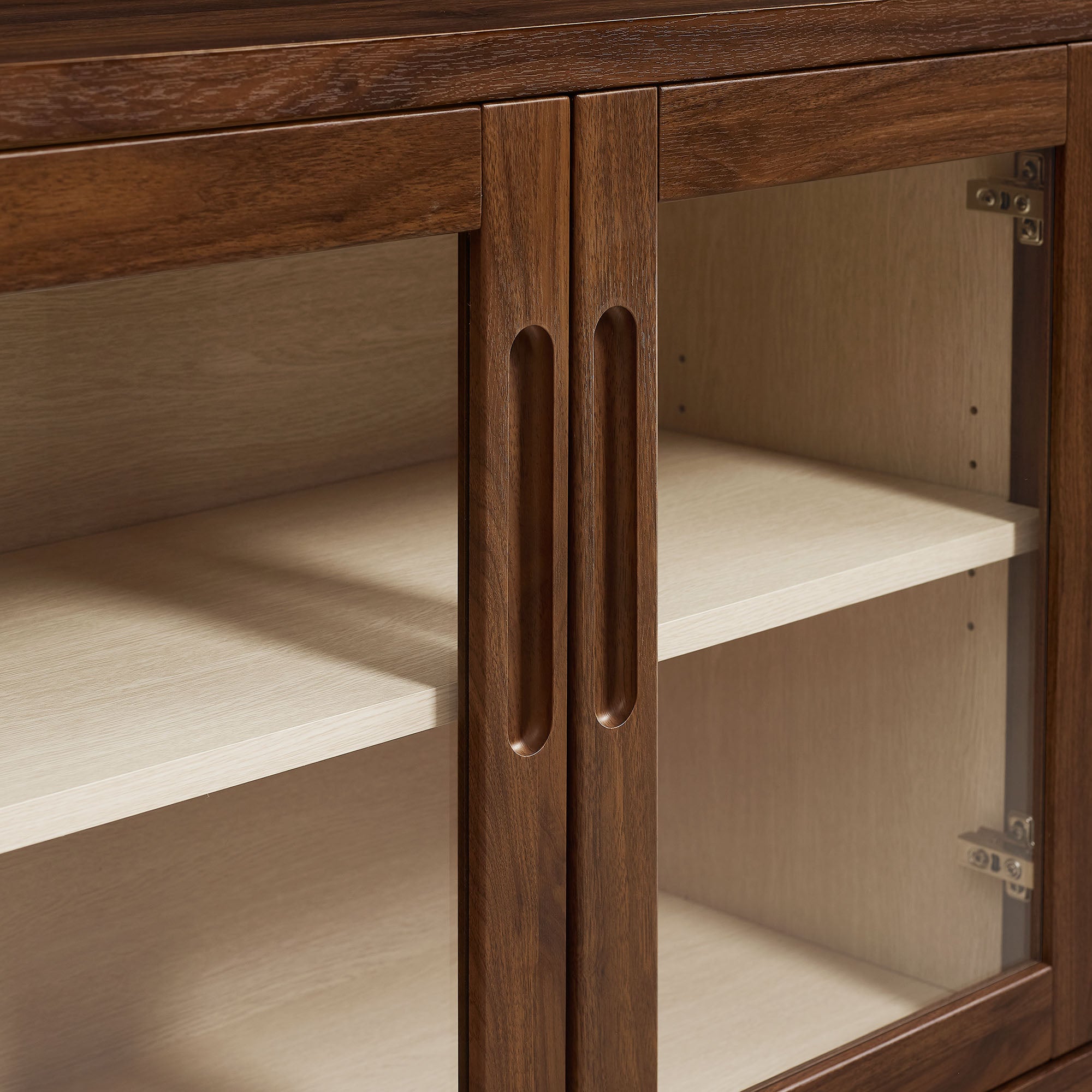 Nell 72" Glass Door Sideboard Storage Display Cabinet, Walnut