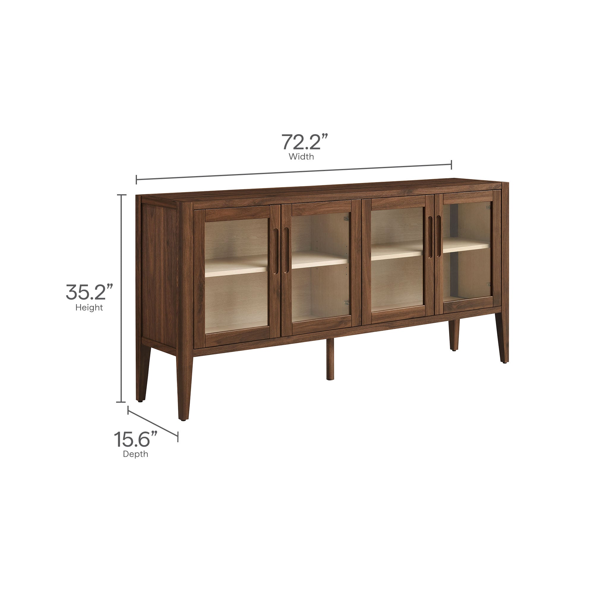 Nell 72" Glass Door Sideboard Storage Display Cabinet, Walnut
