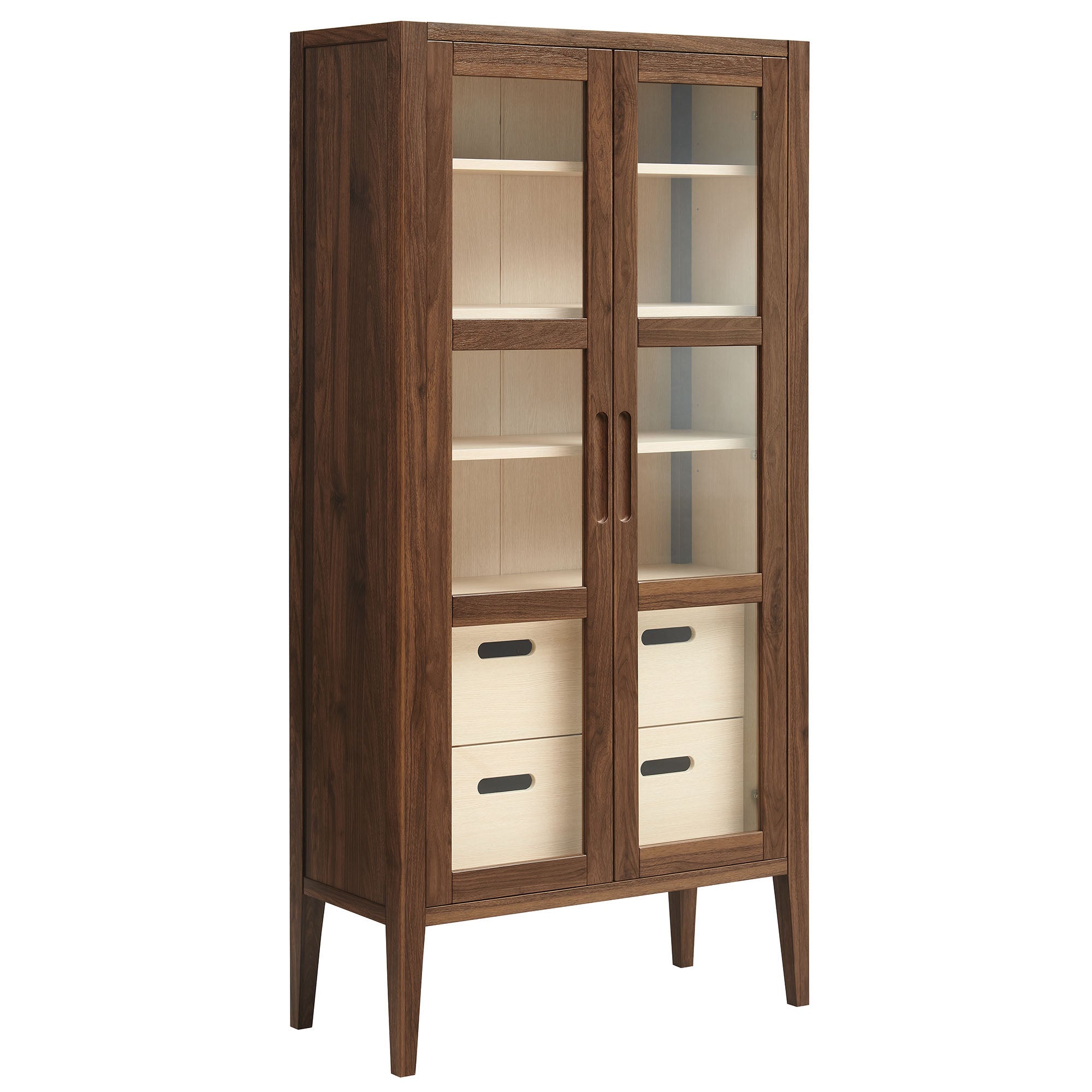 Nell 71" Glass Door Tall Display Storage Cabinet, Walnut