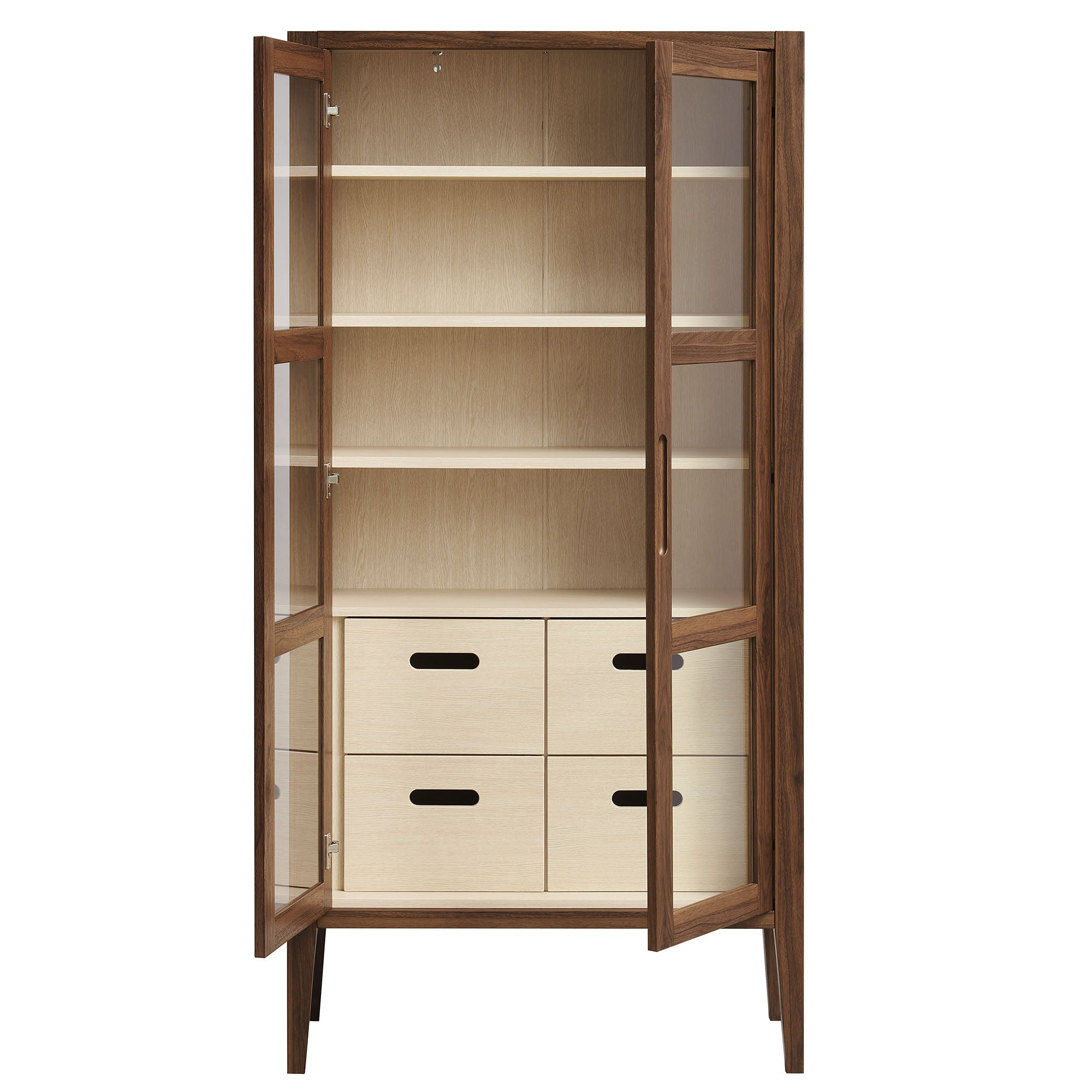Nell 71" Glass Door Tall Display Storage Cabinet, Walnut