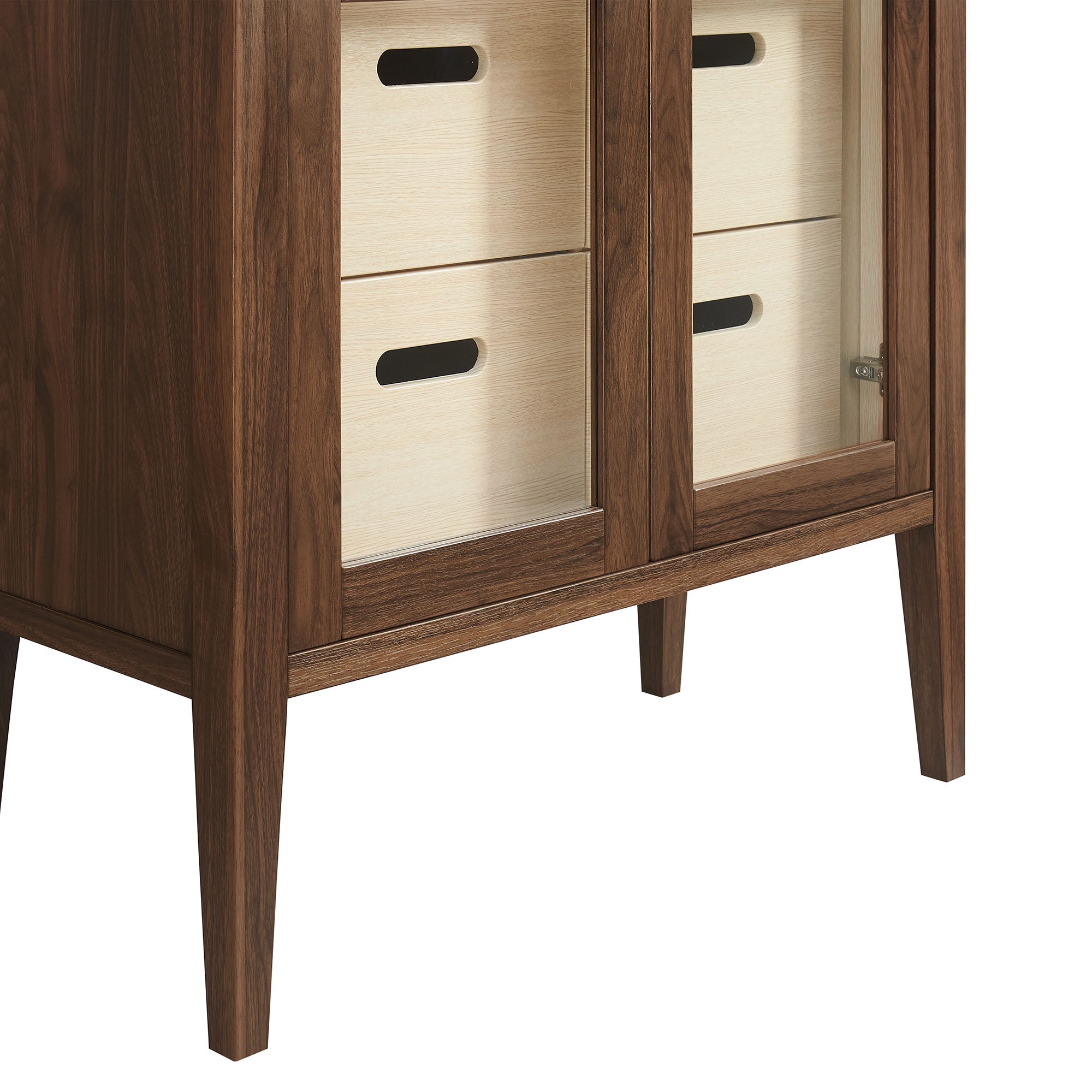 Nell 71" Glass Door Tall Display Storage Cabinet, Walnut