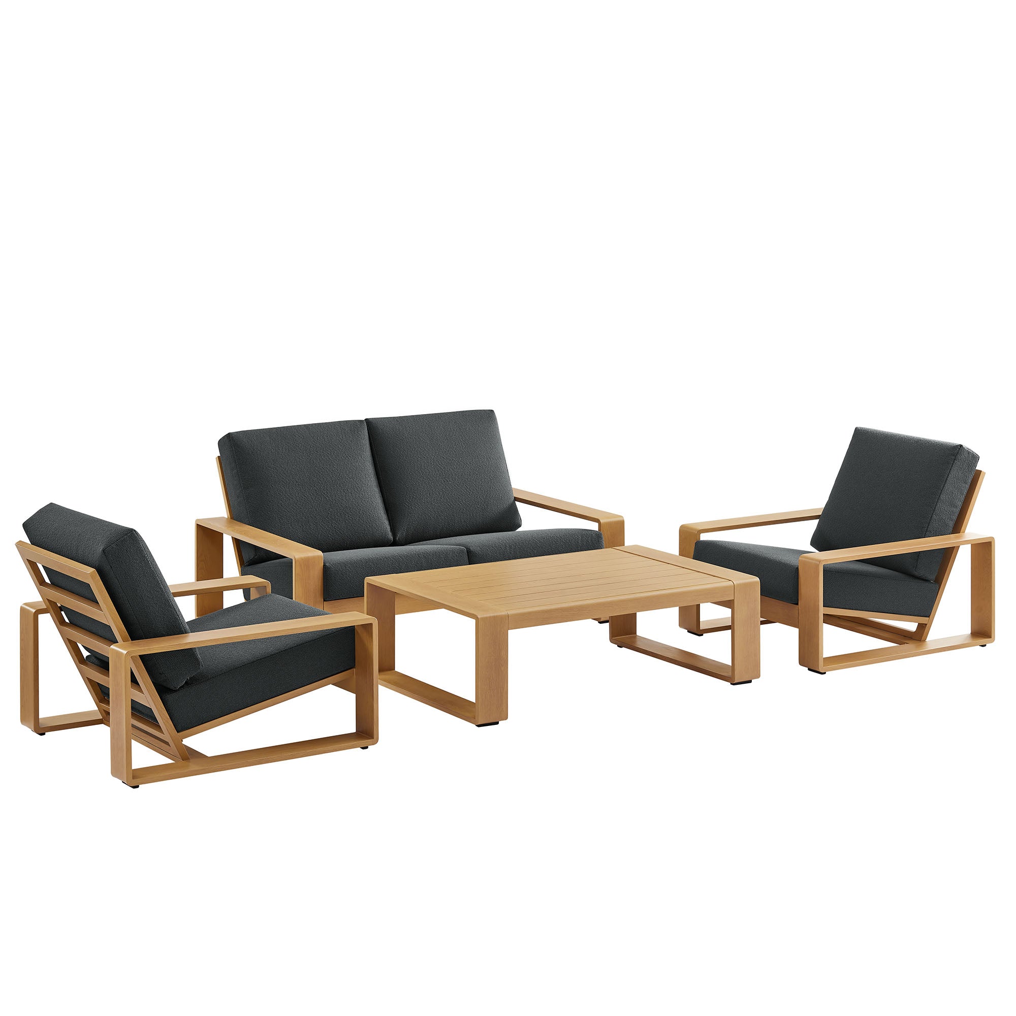 Lirienne 4-Piece Outdoor Patio Aluminum Faux Wood Furniture Set, Charcoal Natural