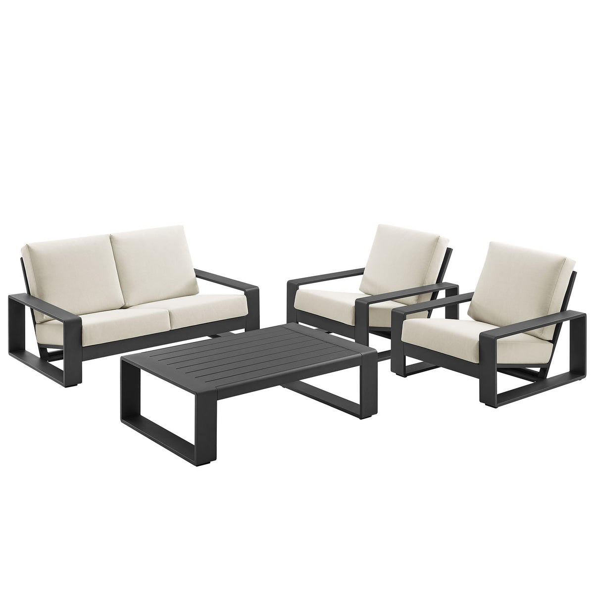 Lirienne 4-Piece Outdoor Patio Aluminum Furniture Set, Cream Gray