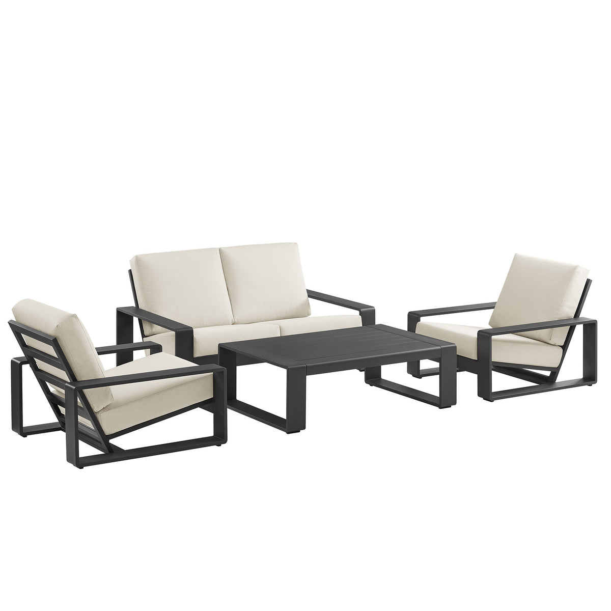 Lirienne 4-Piece Outdoor Patio Aluminum Furniture Set, Cream Gray