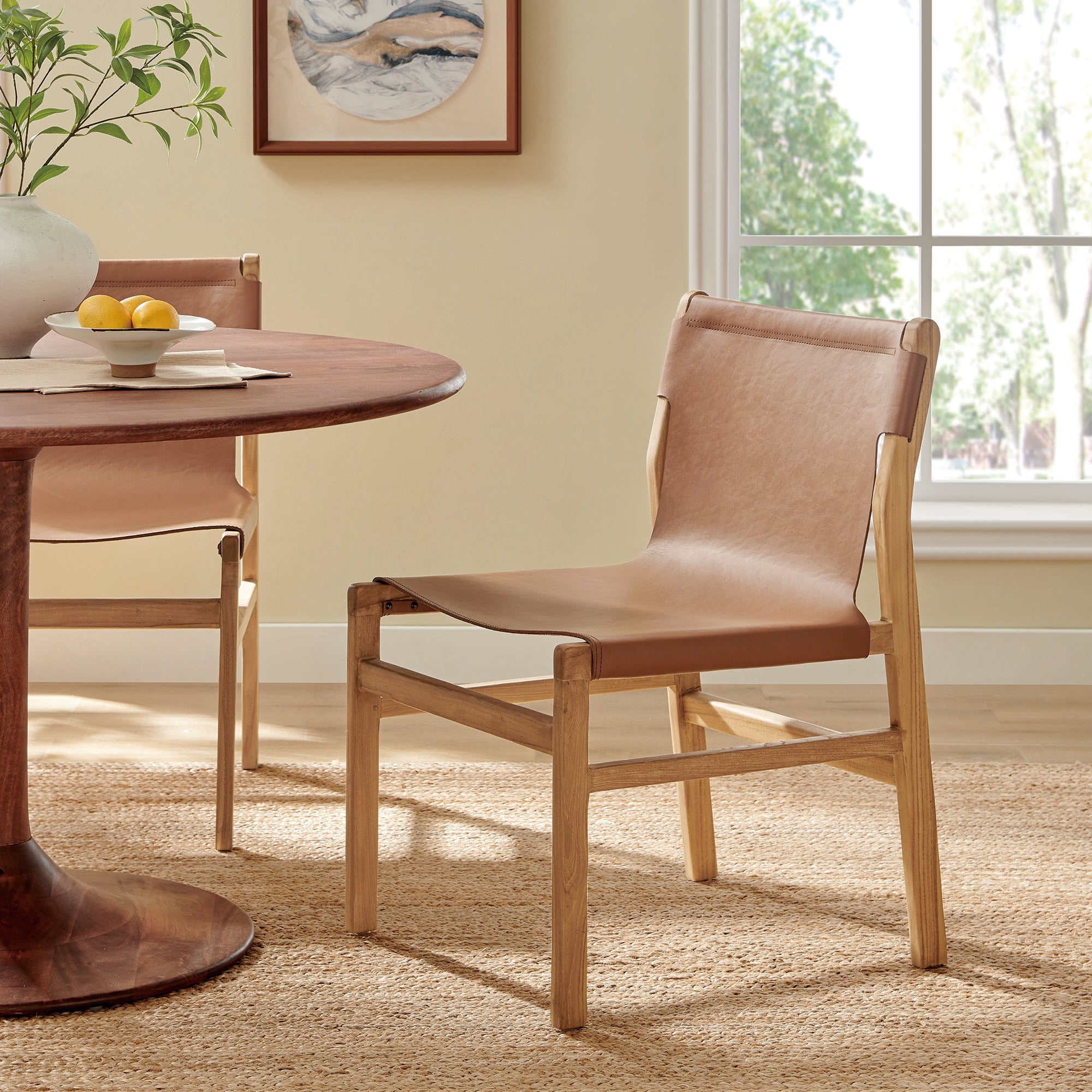 Sonora Leather Dining Side Chair, Chestnut Tan