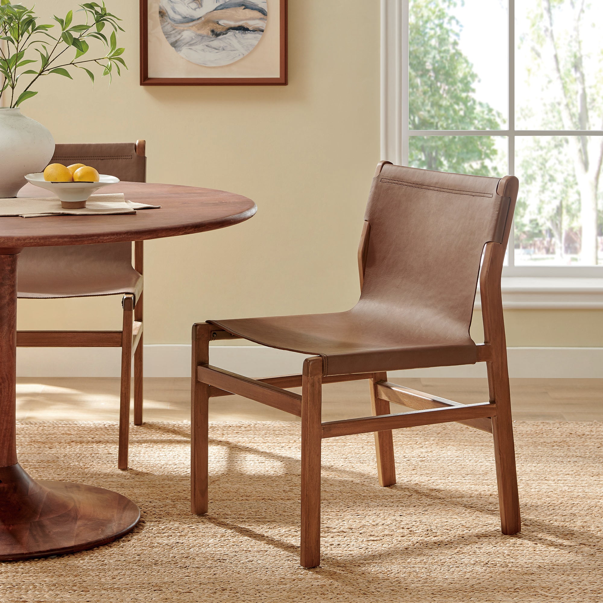 Sonora Leather Dining Side Chair, Nutmeg Brown