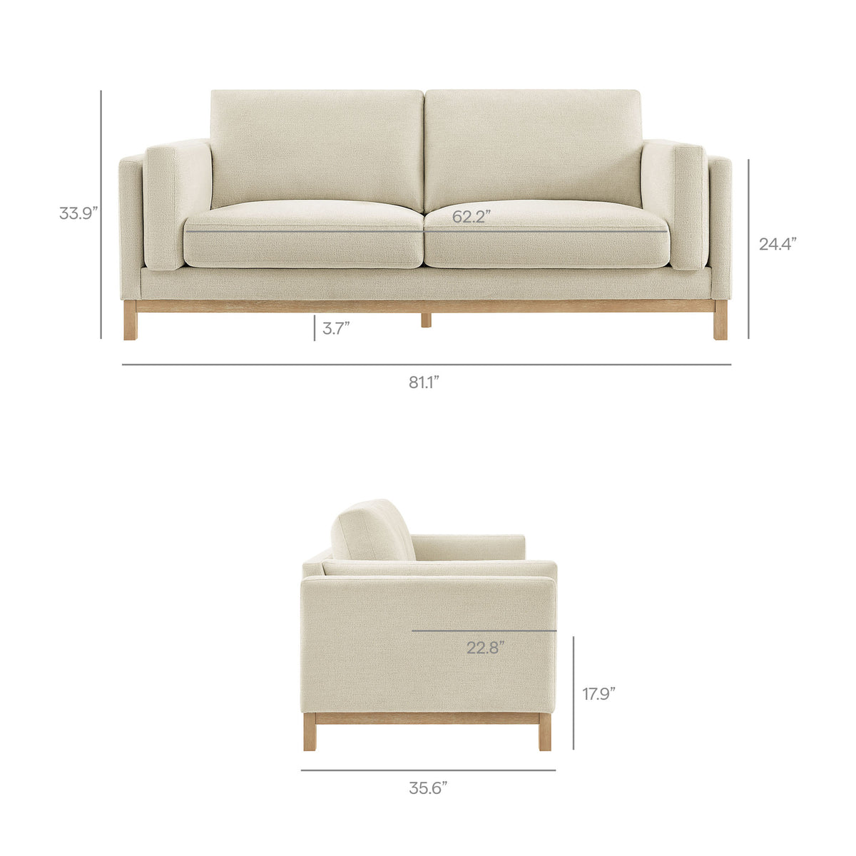 Roscoe 81 inch Fabric Sofa, Ivory