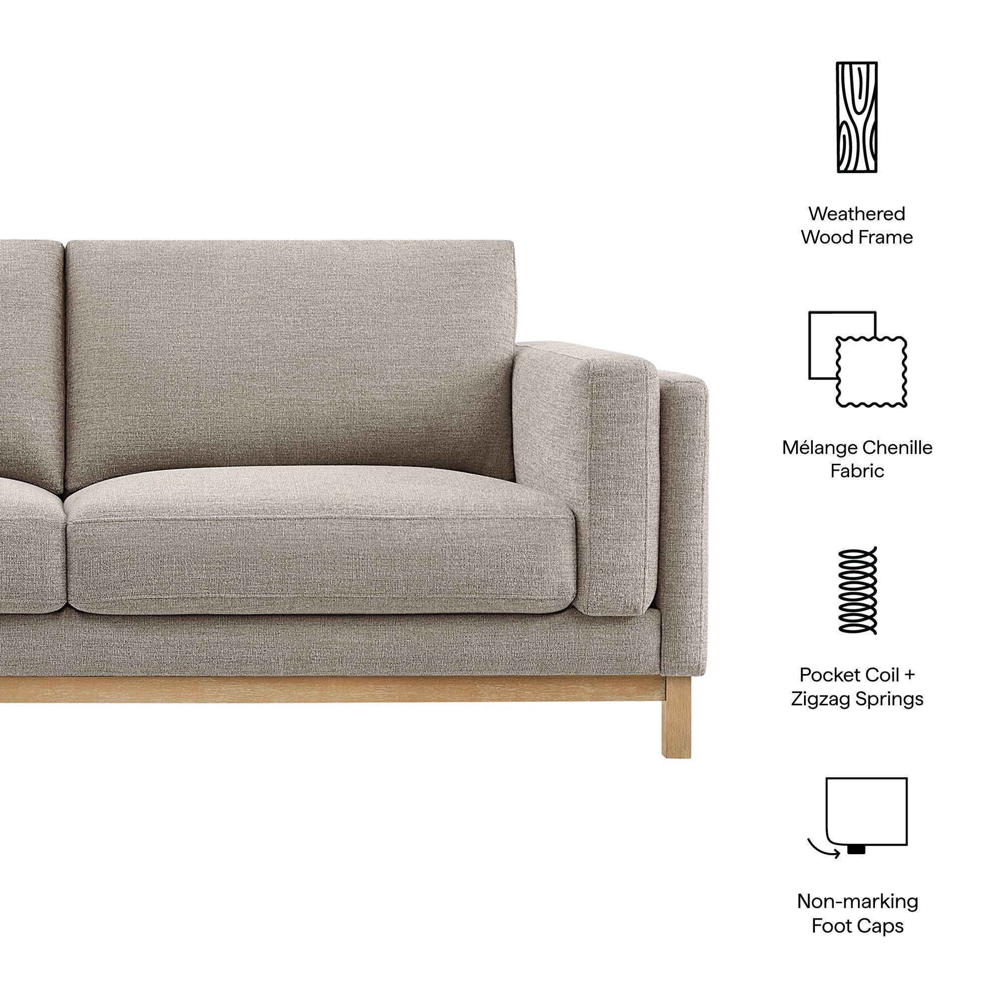 Roscoe 81 inch Fabric Sofa, Pewter