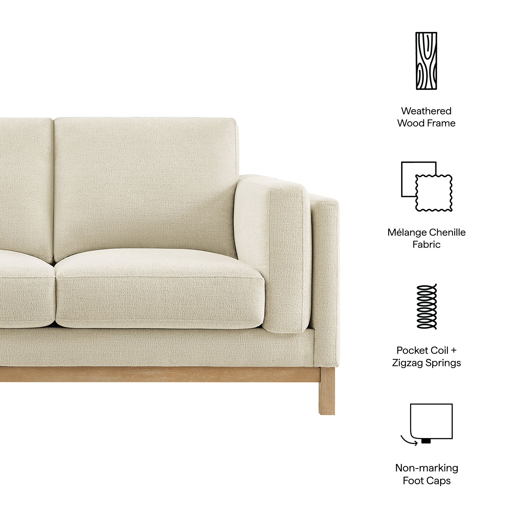 Roscoe 63 inch Fabric Loveseat, Ivory