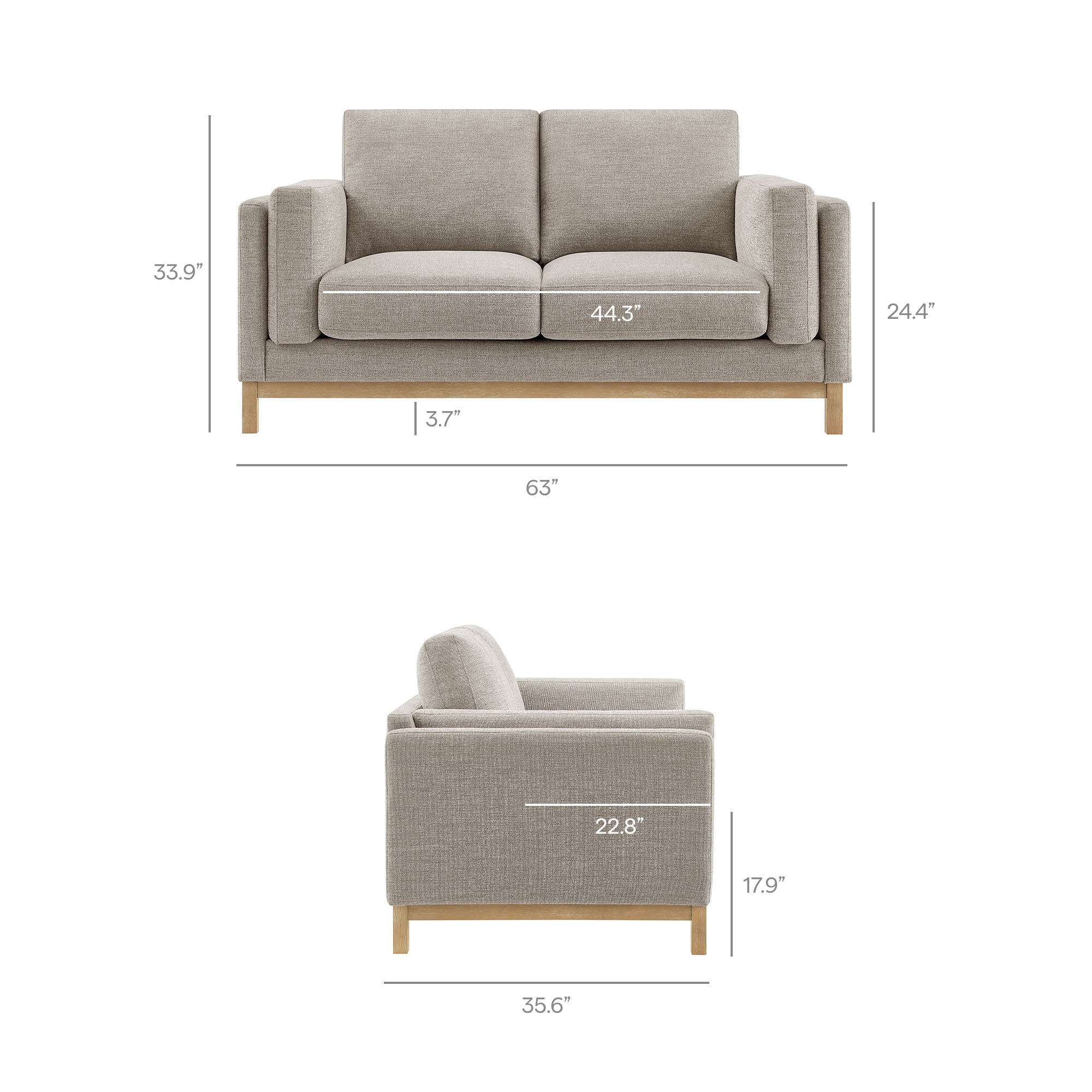 Roscoe 63 inch Fabric Loveseat, Pewter