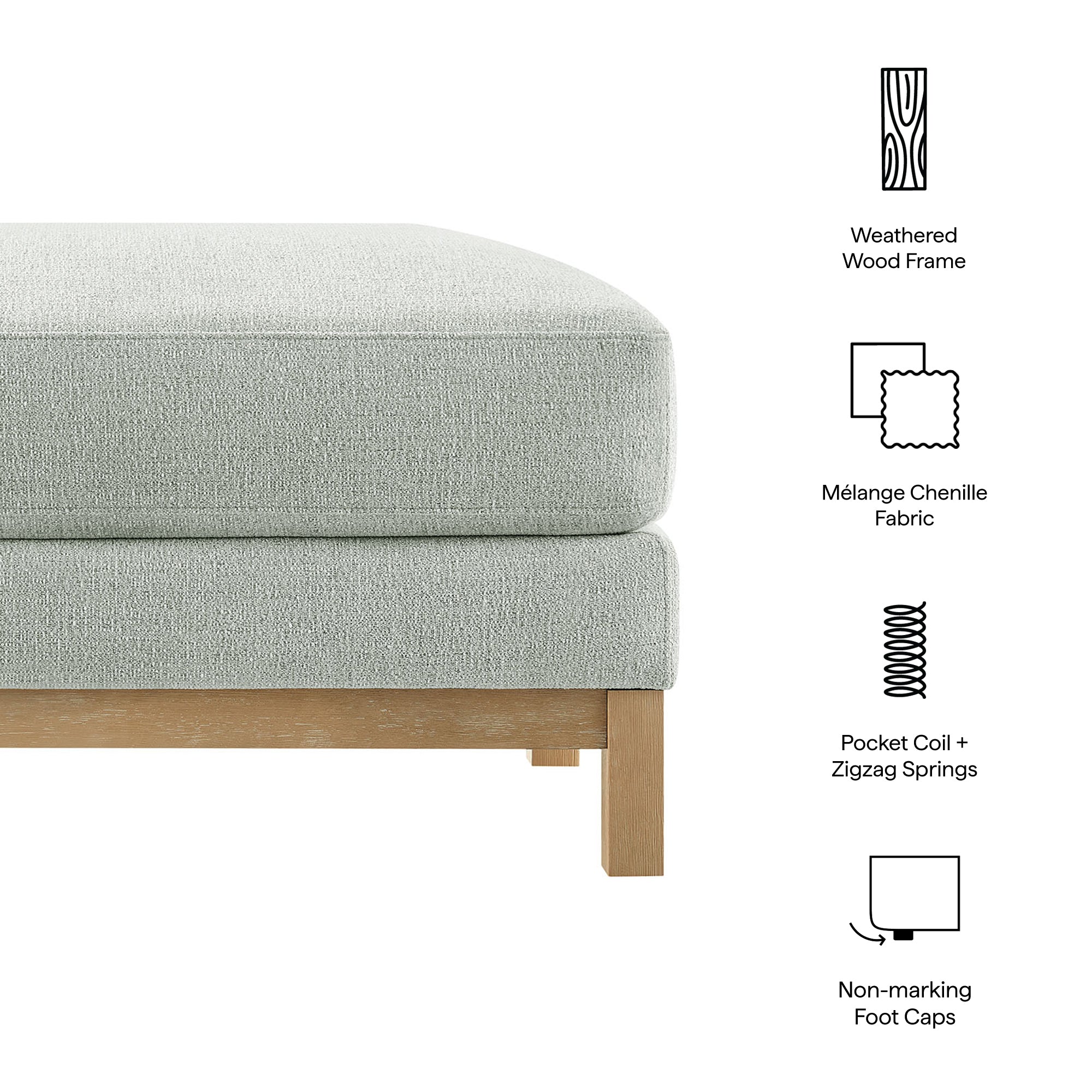 Roscoe Fabric Ottoman, Mist
