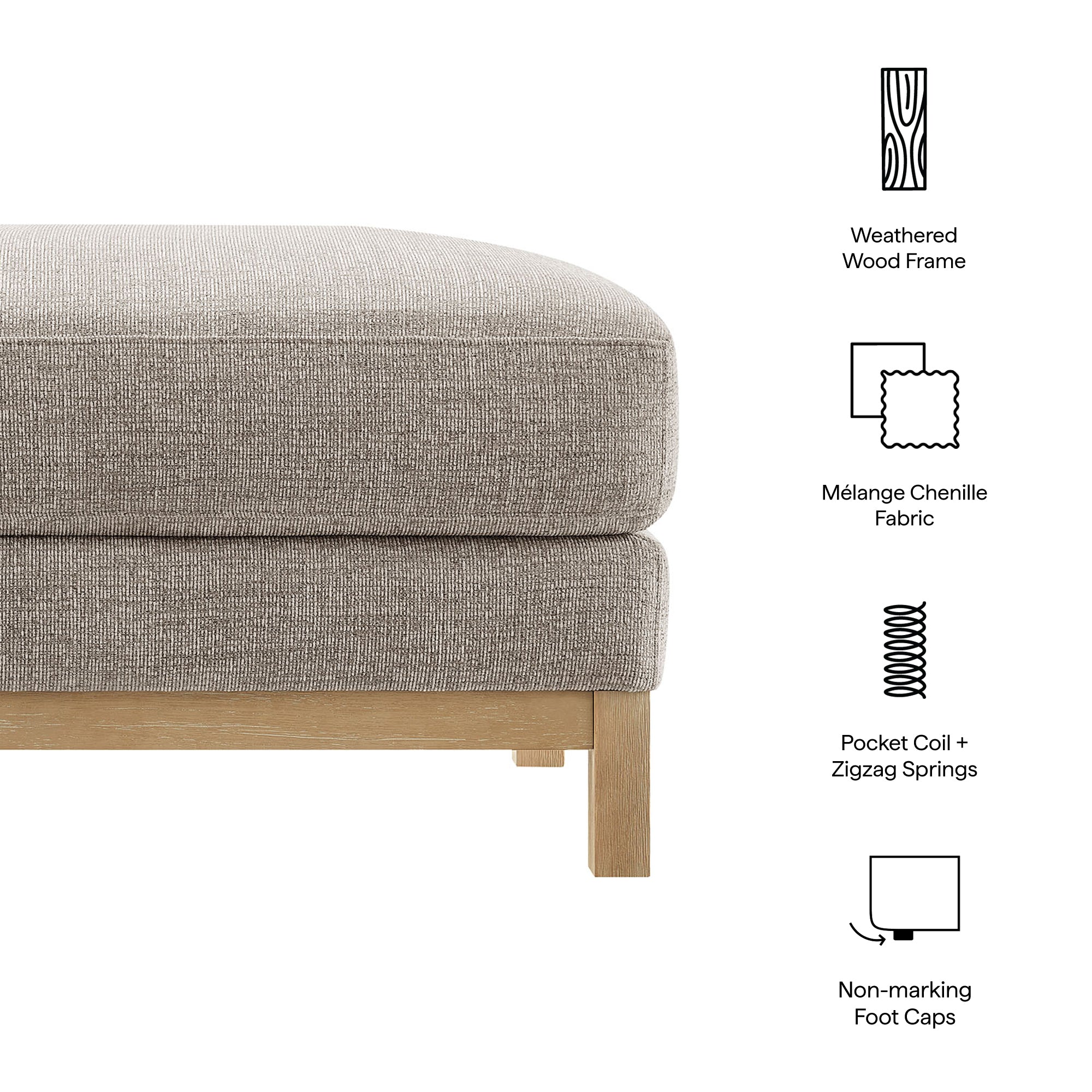 Roscoe Fabric Ottoman, Pewter